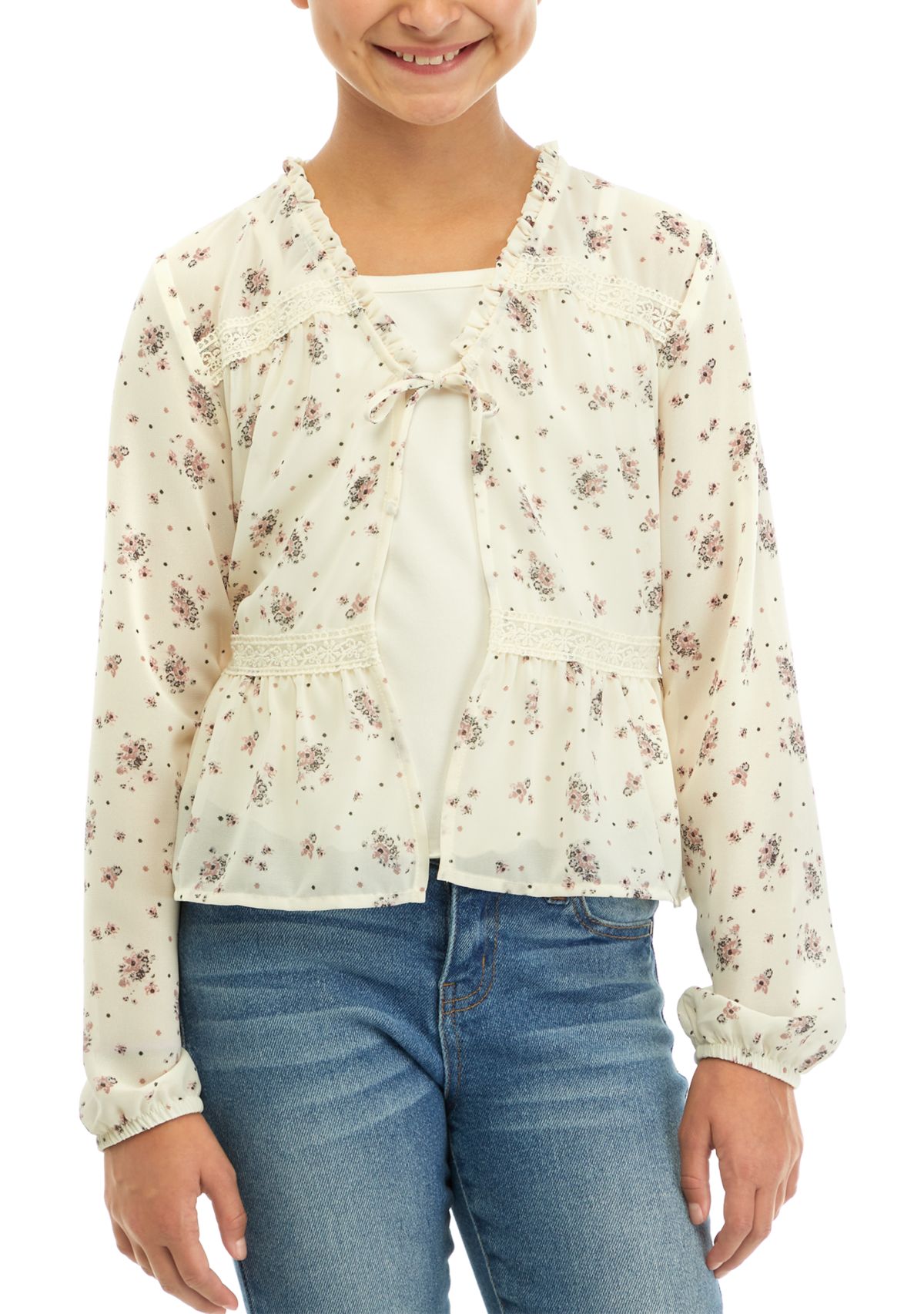 Girls 7-16 Tie Front Floral Printed Top