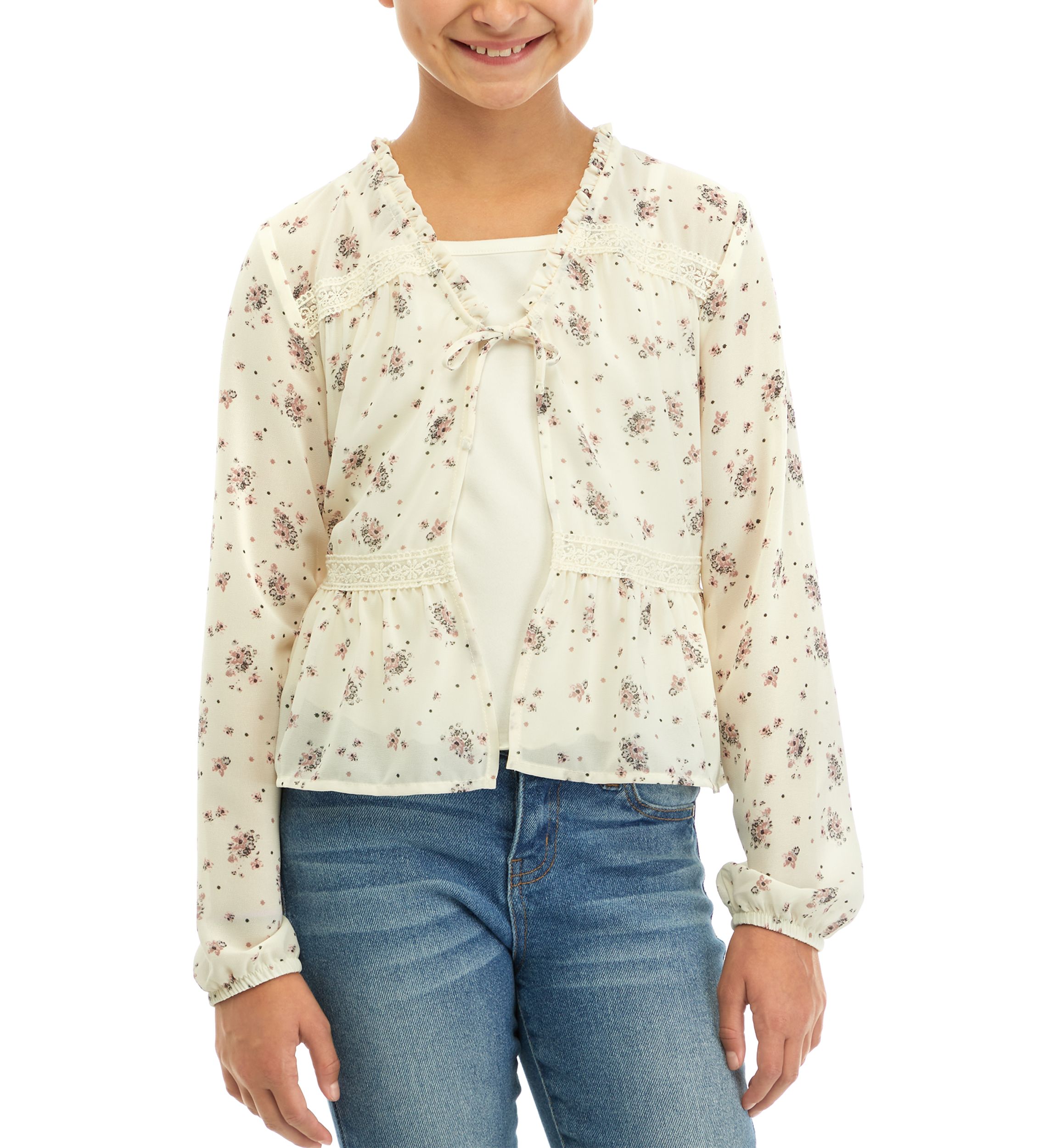 Girls 7-16 Tie Front Floral Printed Top