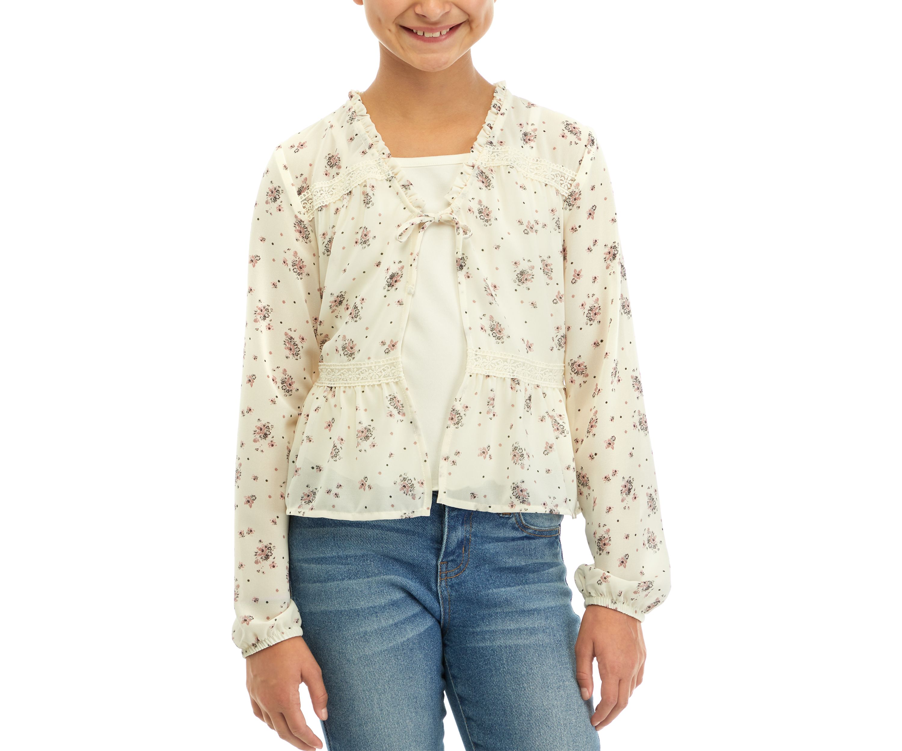 Girls 7-16 Tie Front Floral Printed Top
