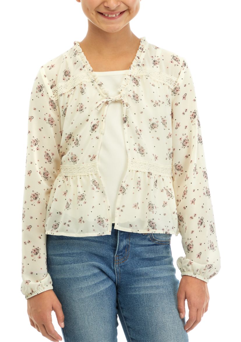 Girls 7-16 Tie Front Floral Printed Top
