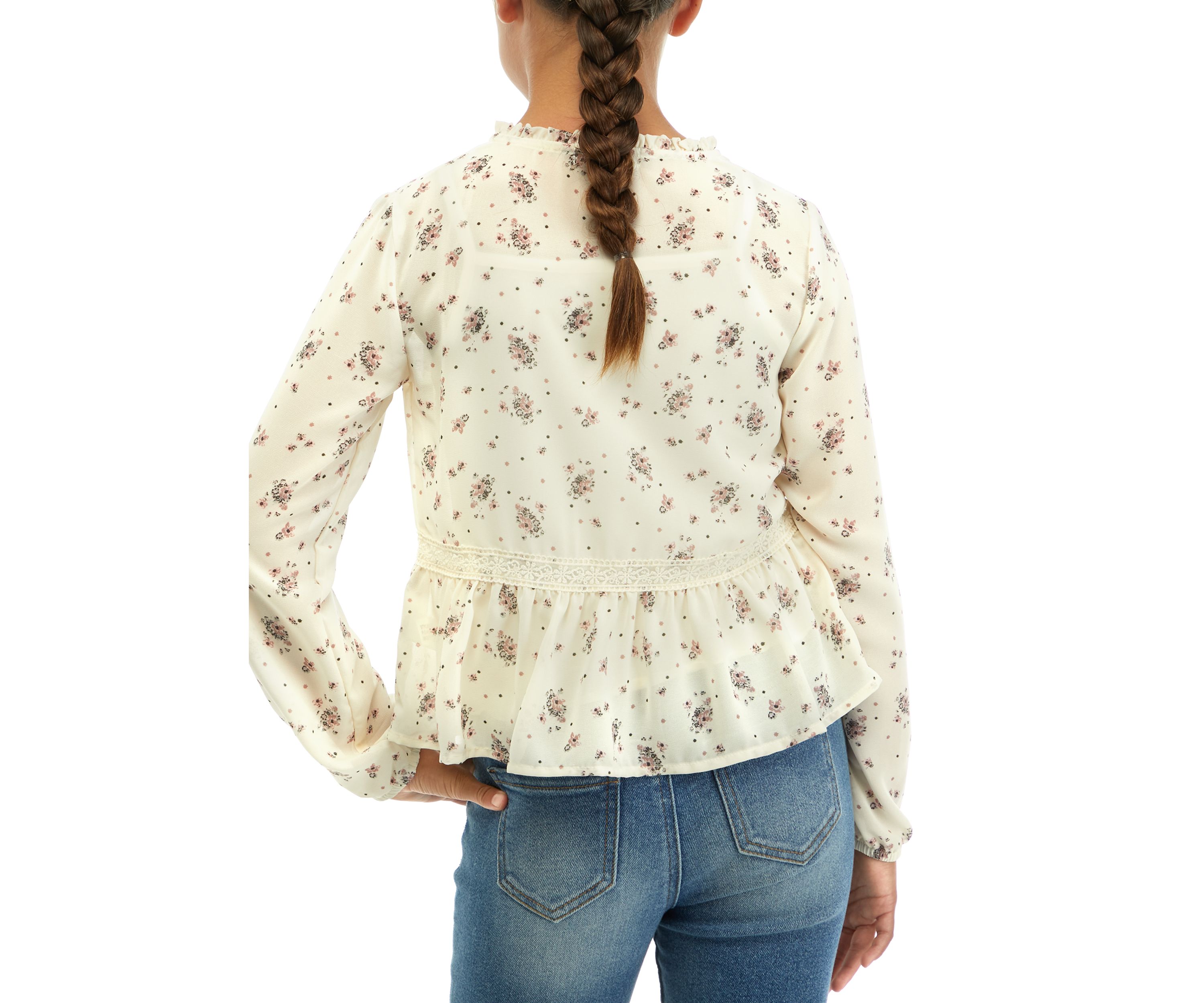 Girls 7-16 Tie Front Floral Printed Top