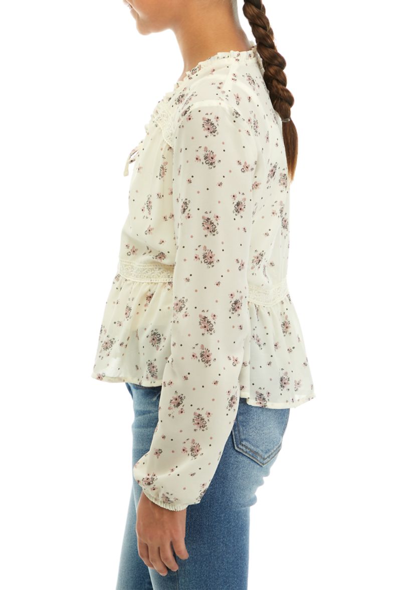 Girls 7-16 Tie Front Floral Printed Top