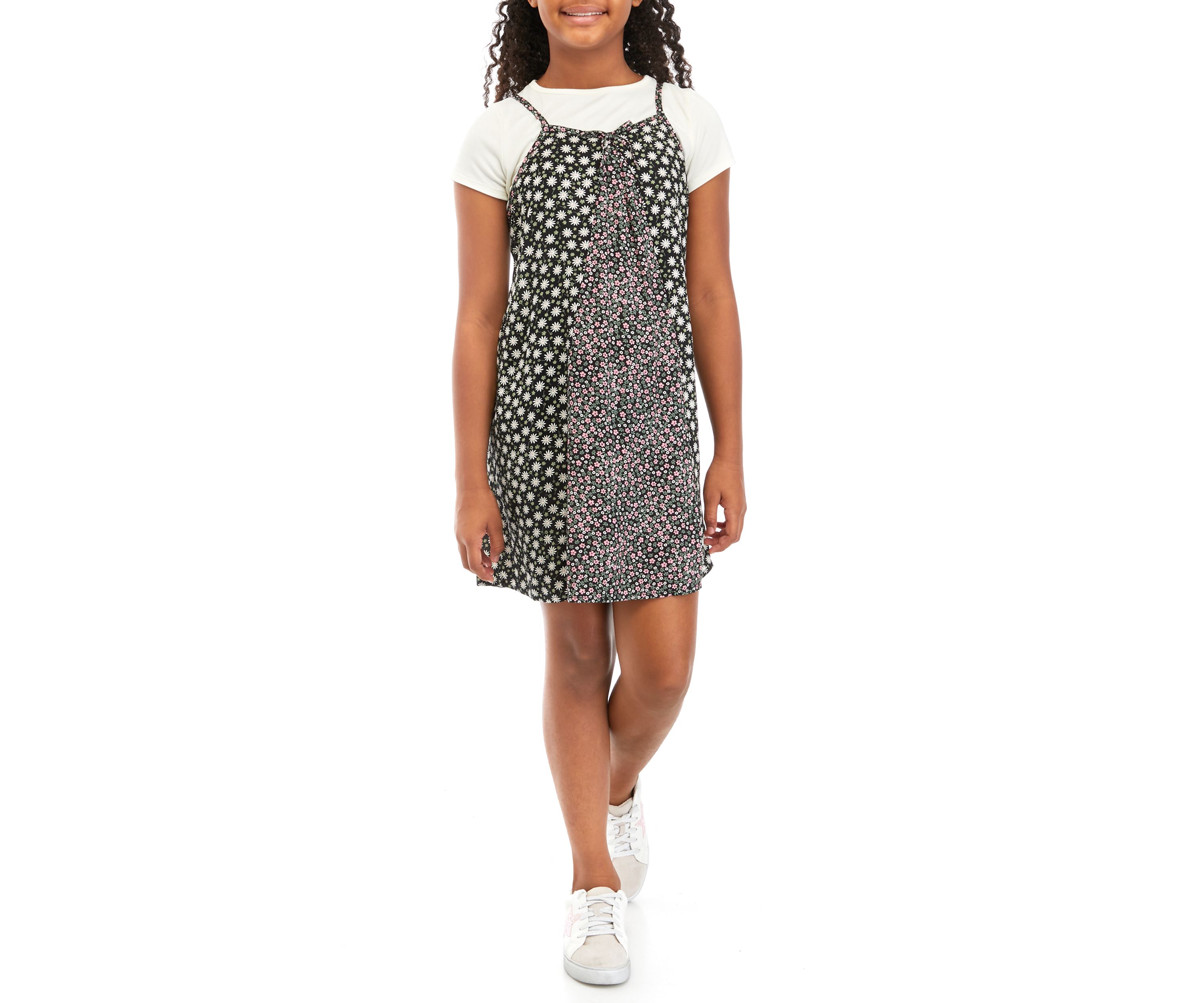 Girls 7-16 Floral Jumper Dress with T-Shirt