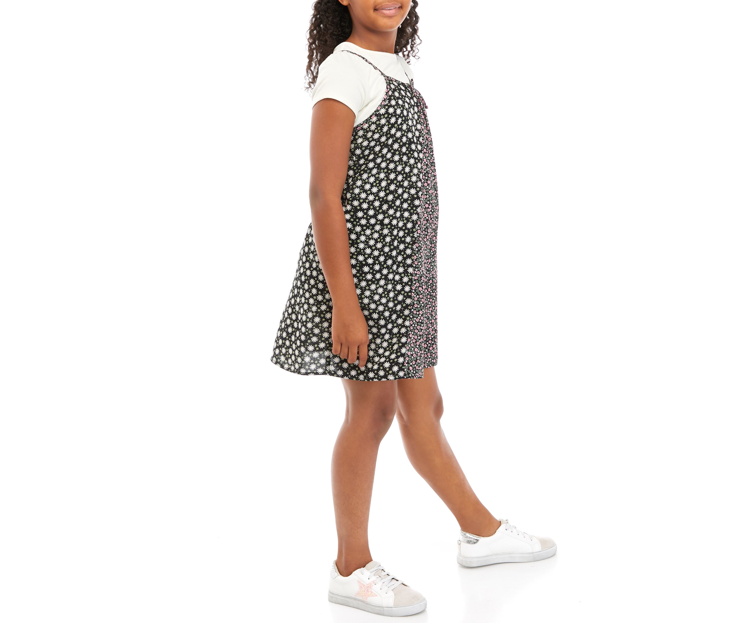Girls 7-16 Floral Jumper Dress with T-Shirt