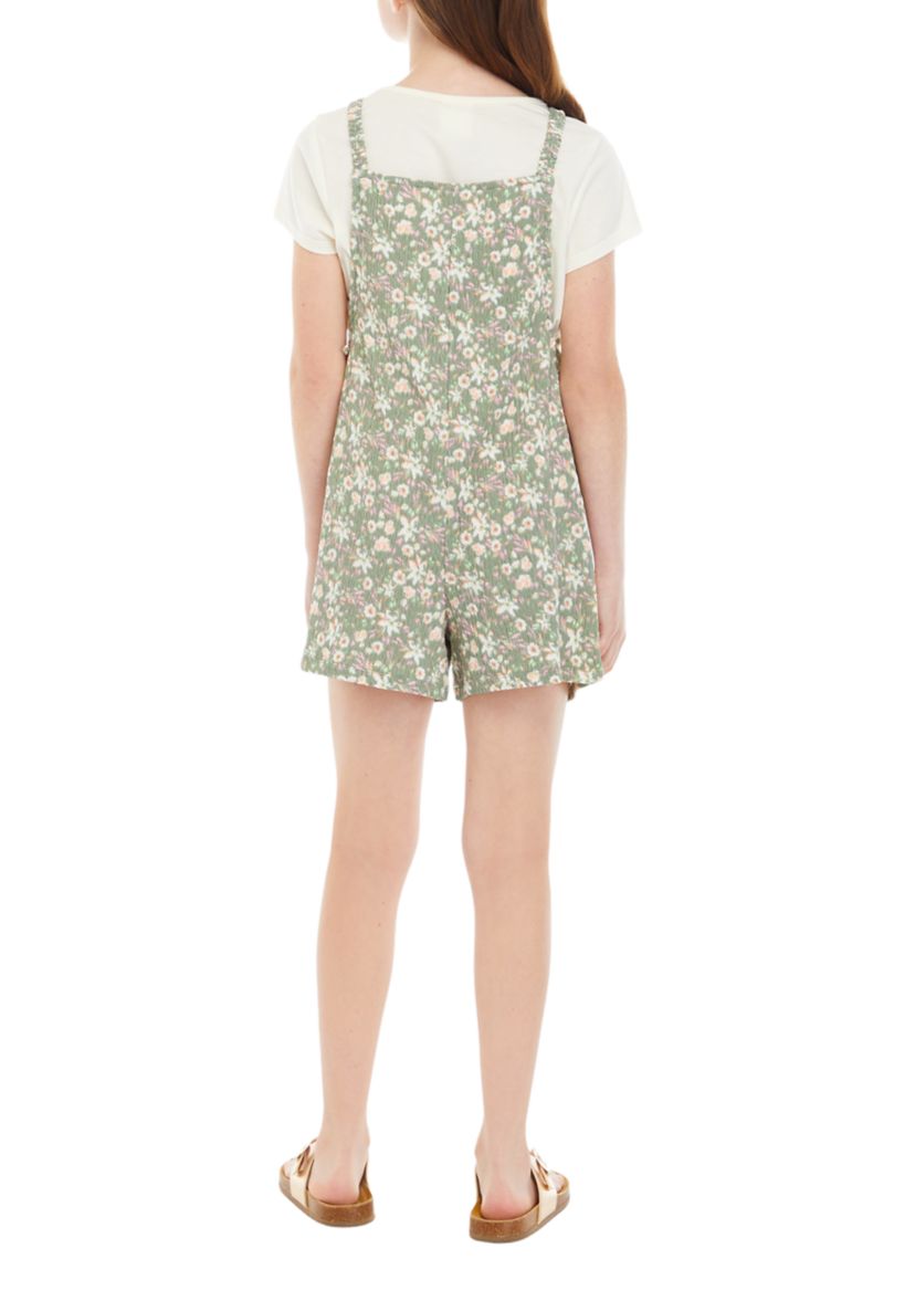 Girls 7-16 Gauze Floral Printed Romper and T-Shirt Set