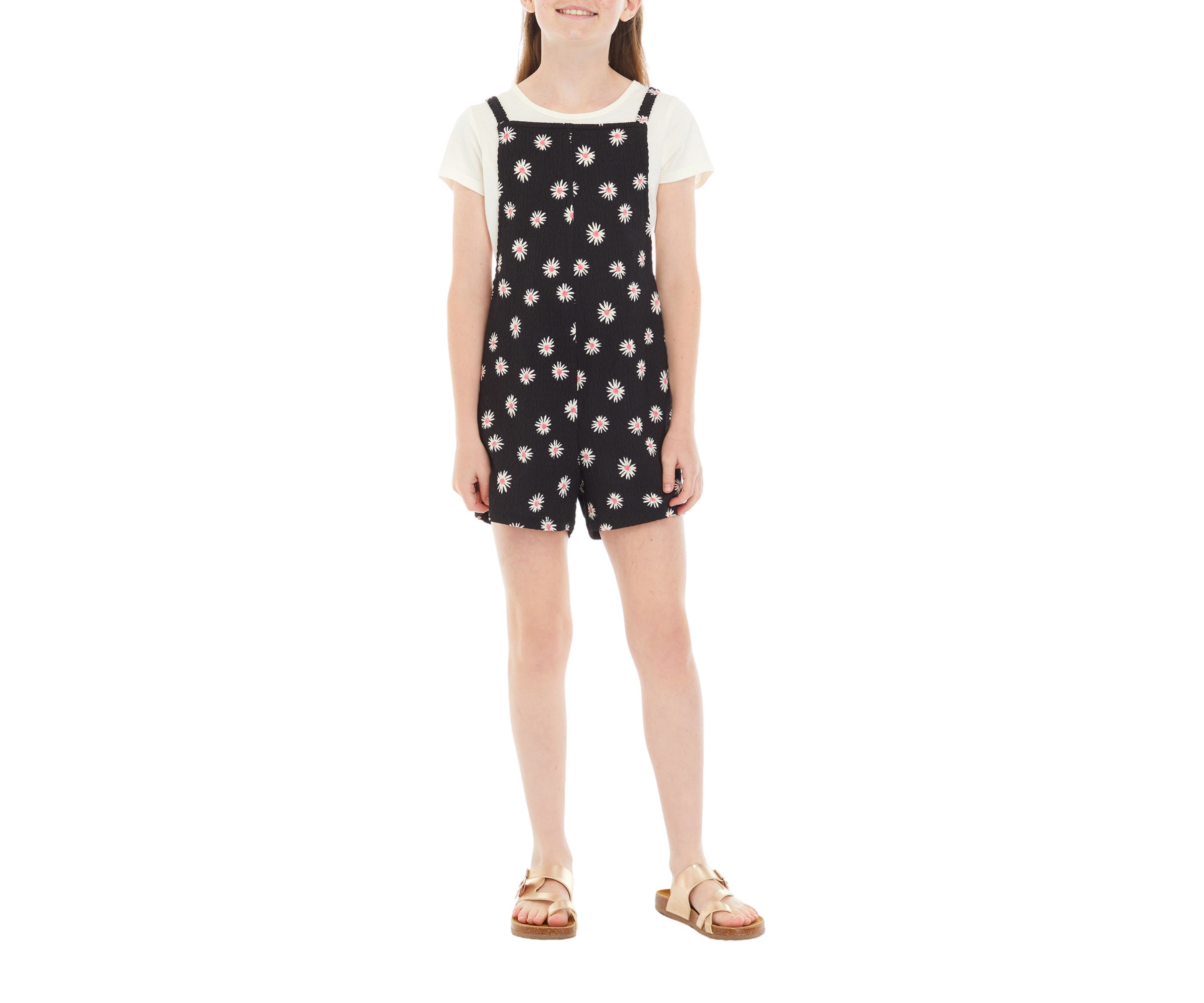 Girls 7-16 Gauze Floral Printed Romper with T-Shirt Set