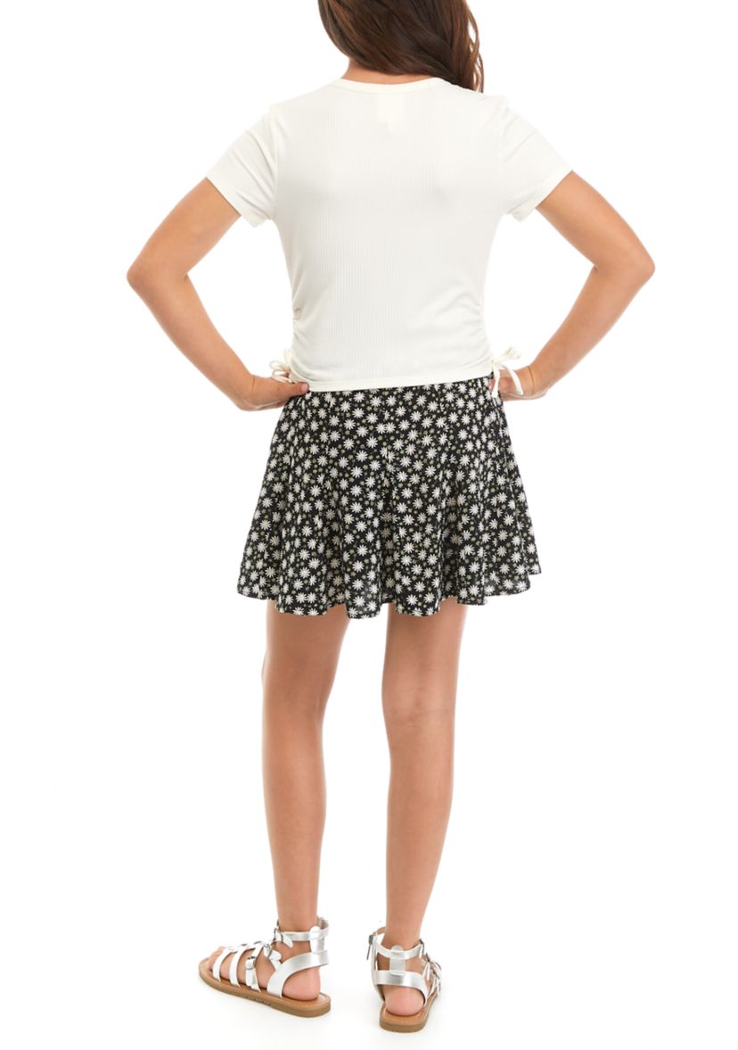 Girls 7-16 Floral Skirt with Knit Top 