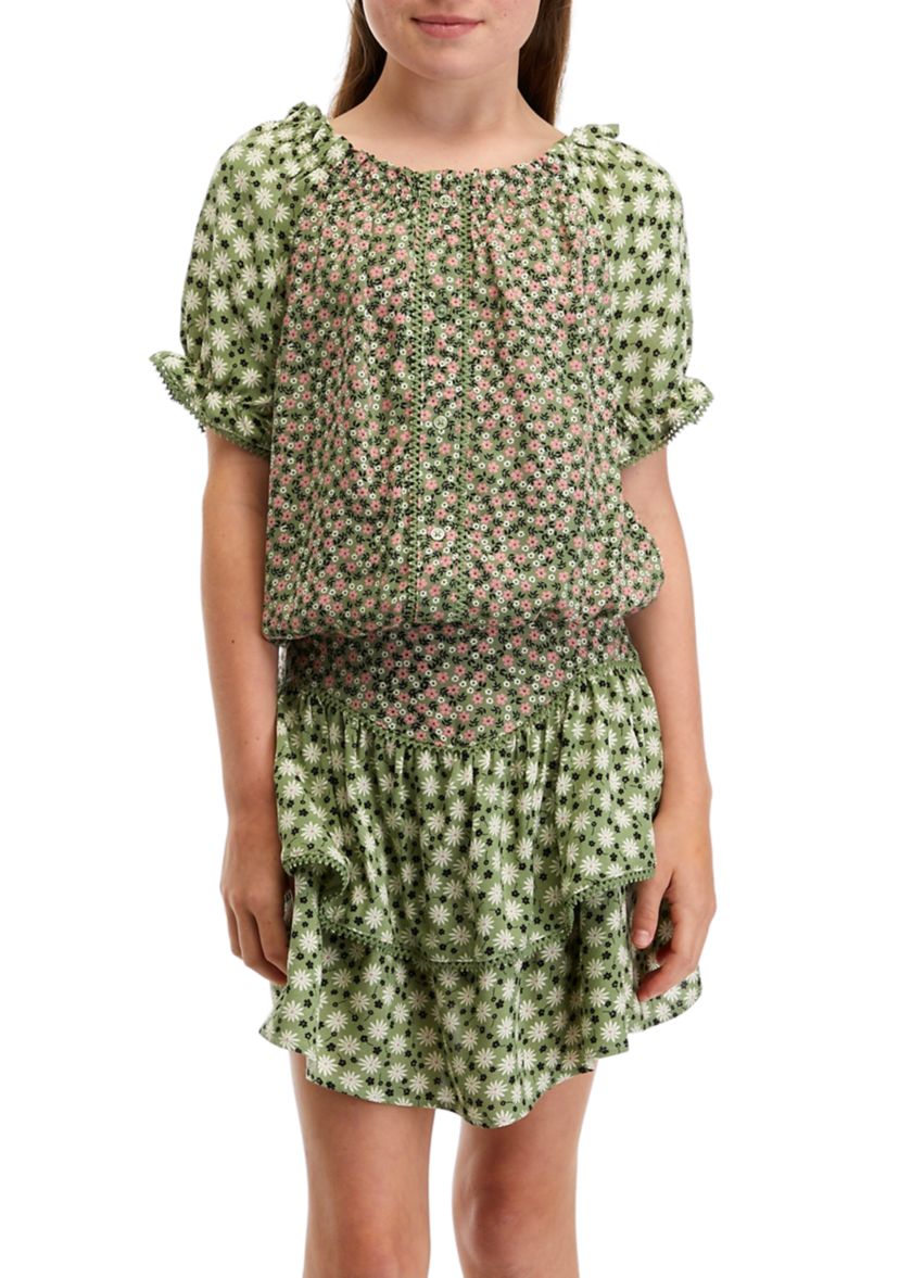 Girls 7-16 Mixed Print Skirt Set 
