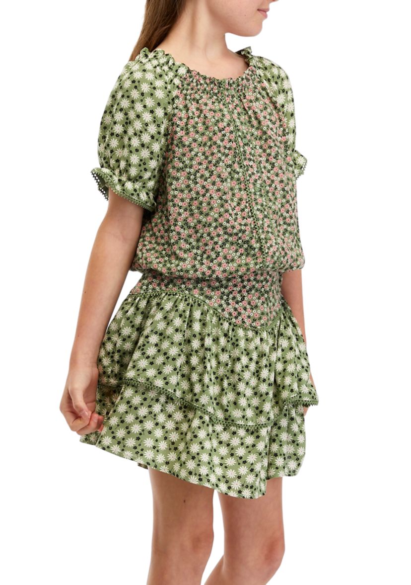Girls 7-16 Mixed Print Skirt Set 