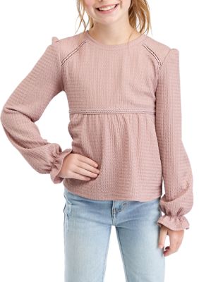 Hanes Girls Long Sleeve Crewneck T-Shirt, Sizes 6-16, Girl's, Size: Medium, Pink