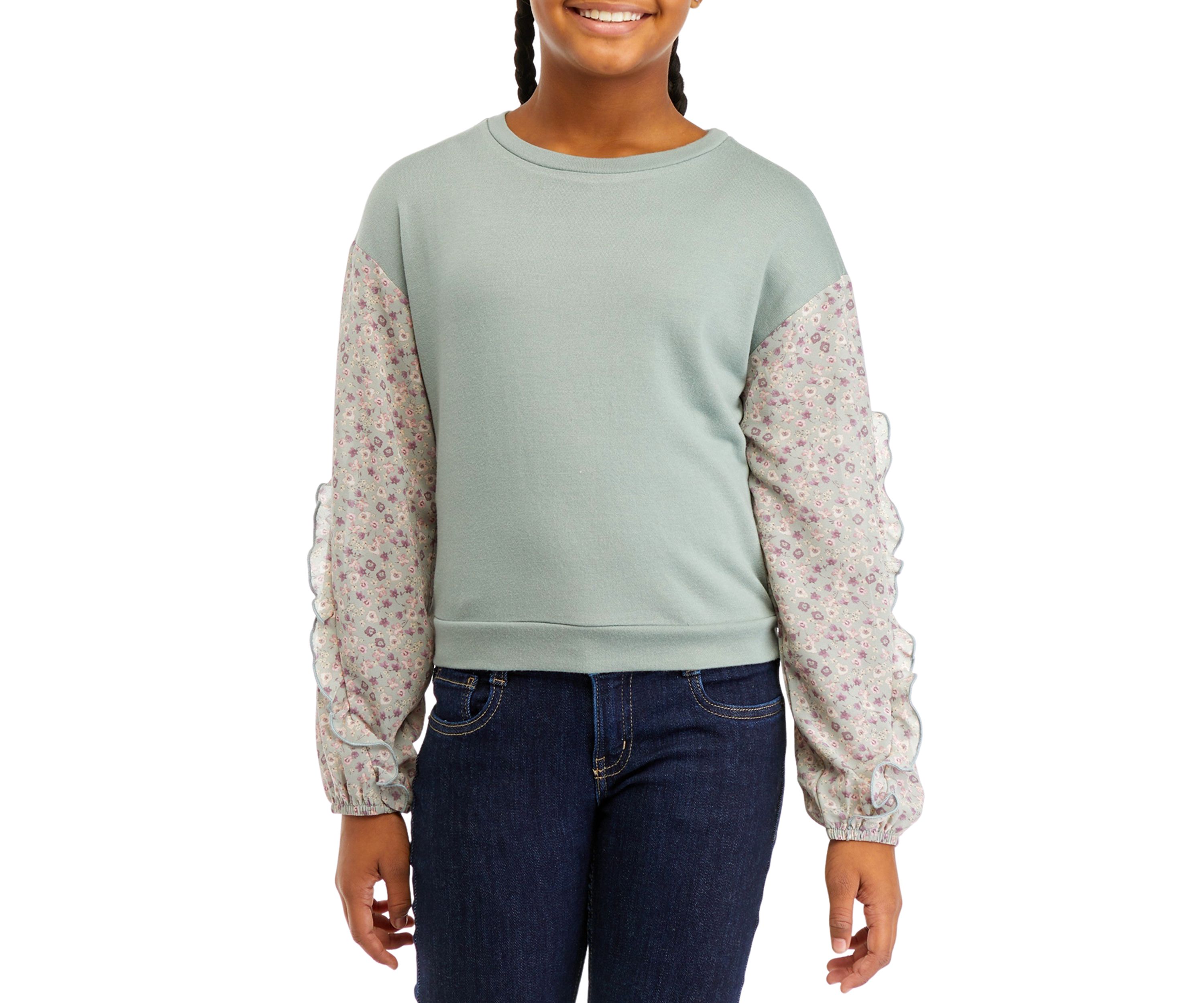 Girls 7-16 Floral Sleeve Top