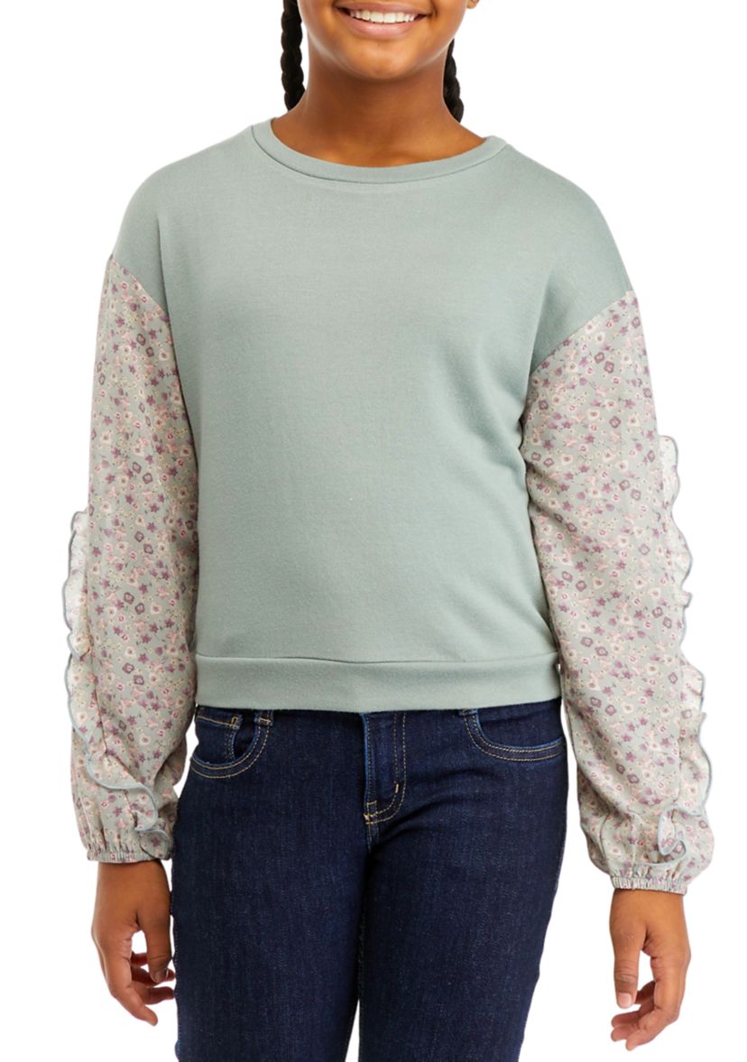 Girls 7-16 Floral Sleeve Top