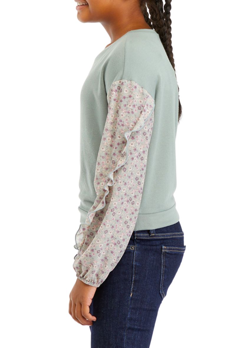 Girls 7-16 Floral Sleeve Top