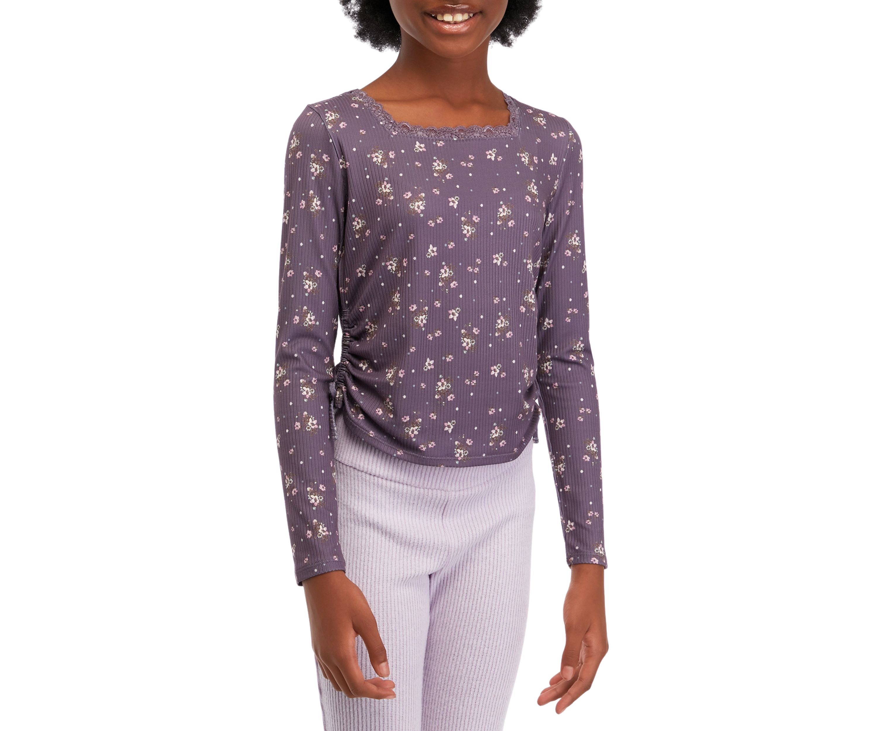 Girls 7-16 Long Sleeve Knit Top with Side Ties