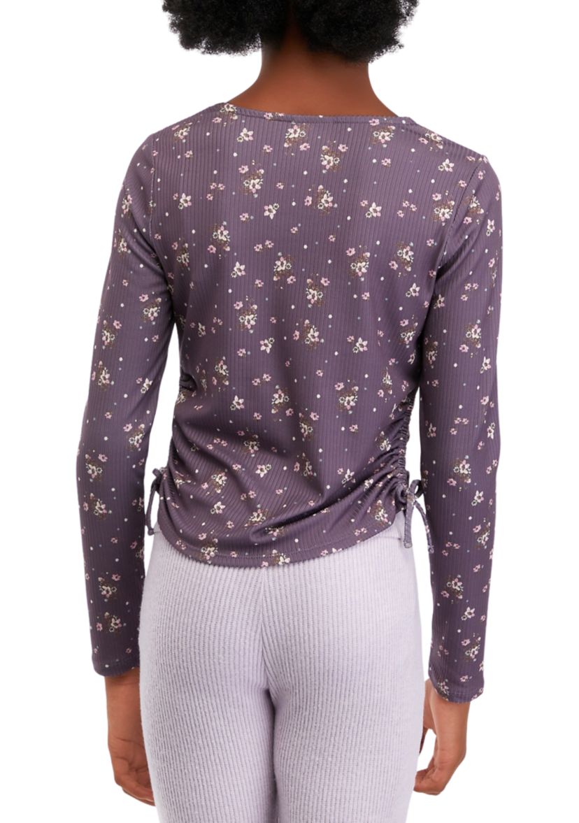Girls 7-16 Long Sleeve Knit Top with Side Ties