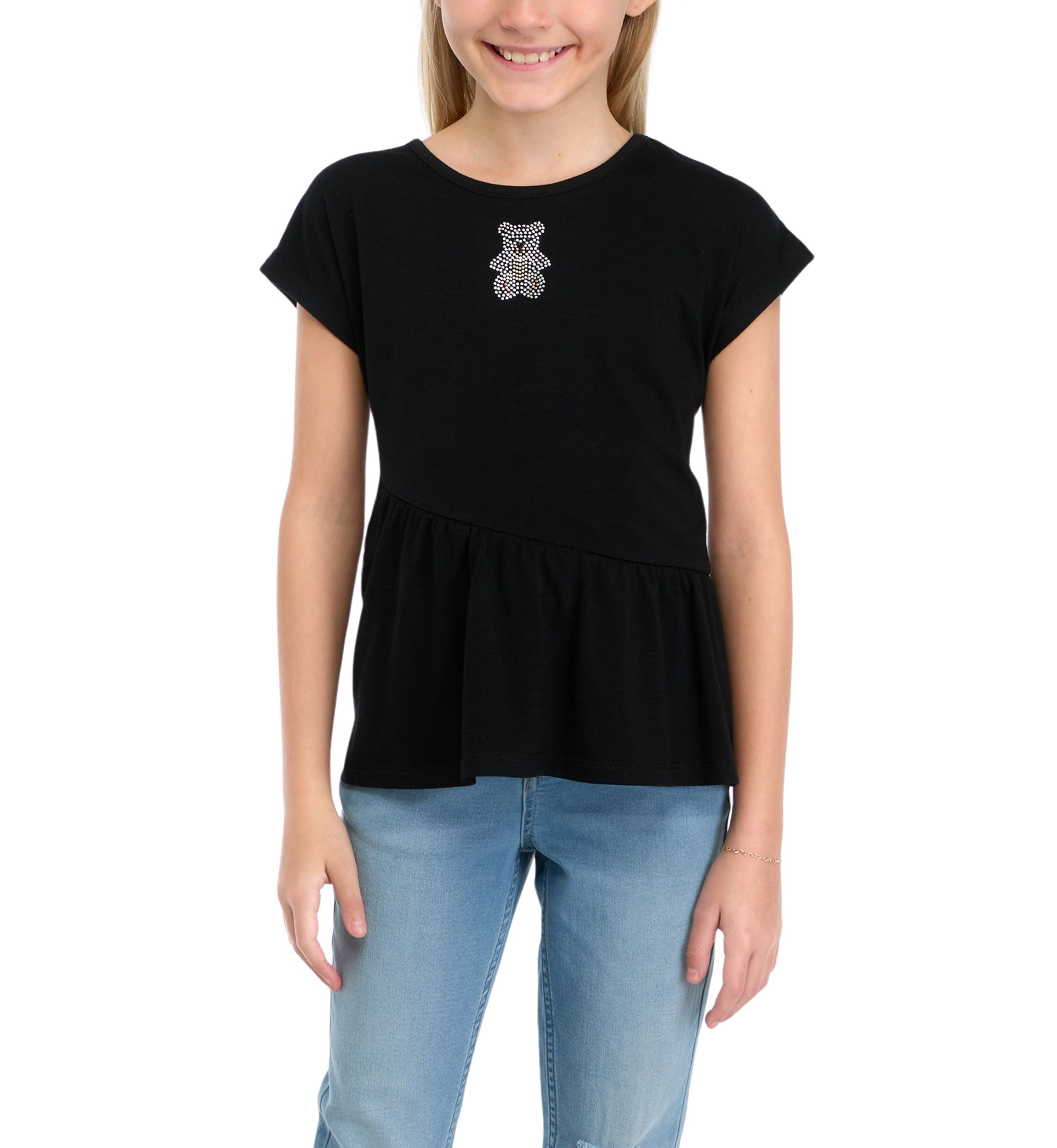 Girls 7-16 Short Dolman Sleeve Top with Asymmetrical Peplum Hem