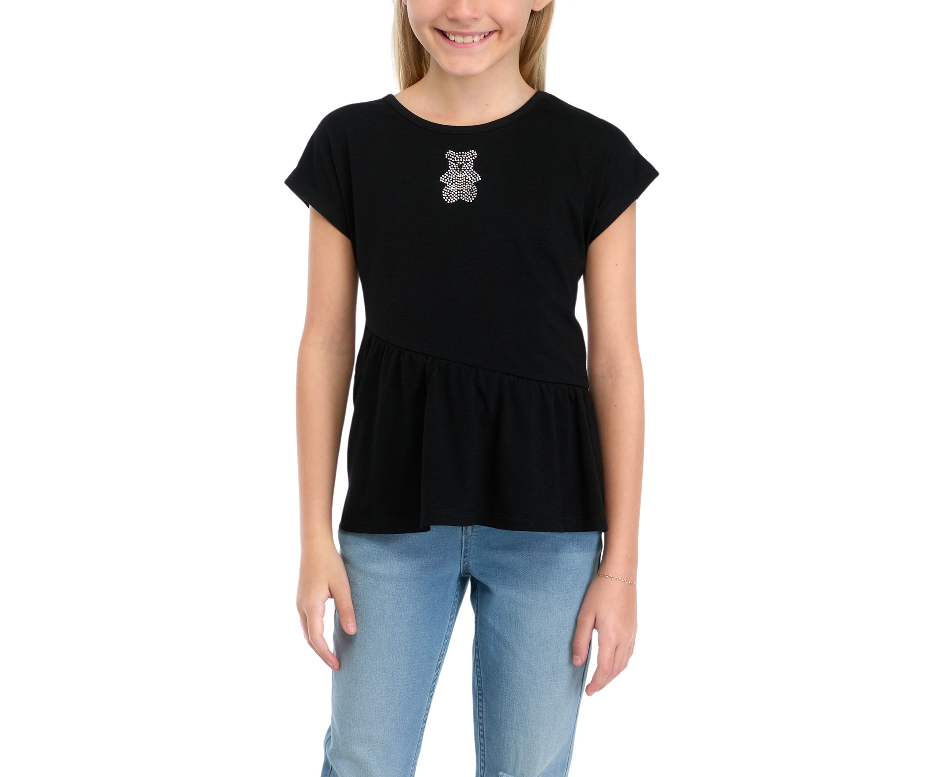 Girls 7-16 Short Dolman Sleeve Top with Asymmetrical Peplum Hem