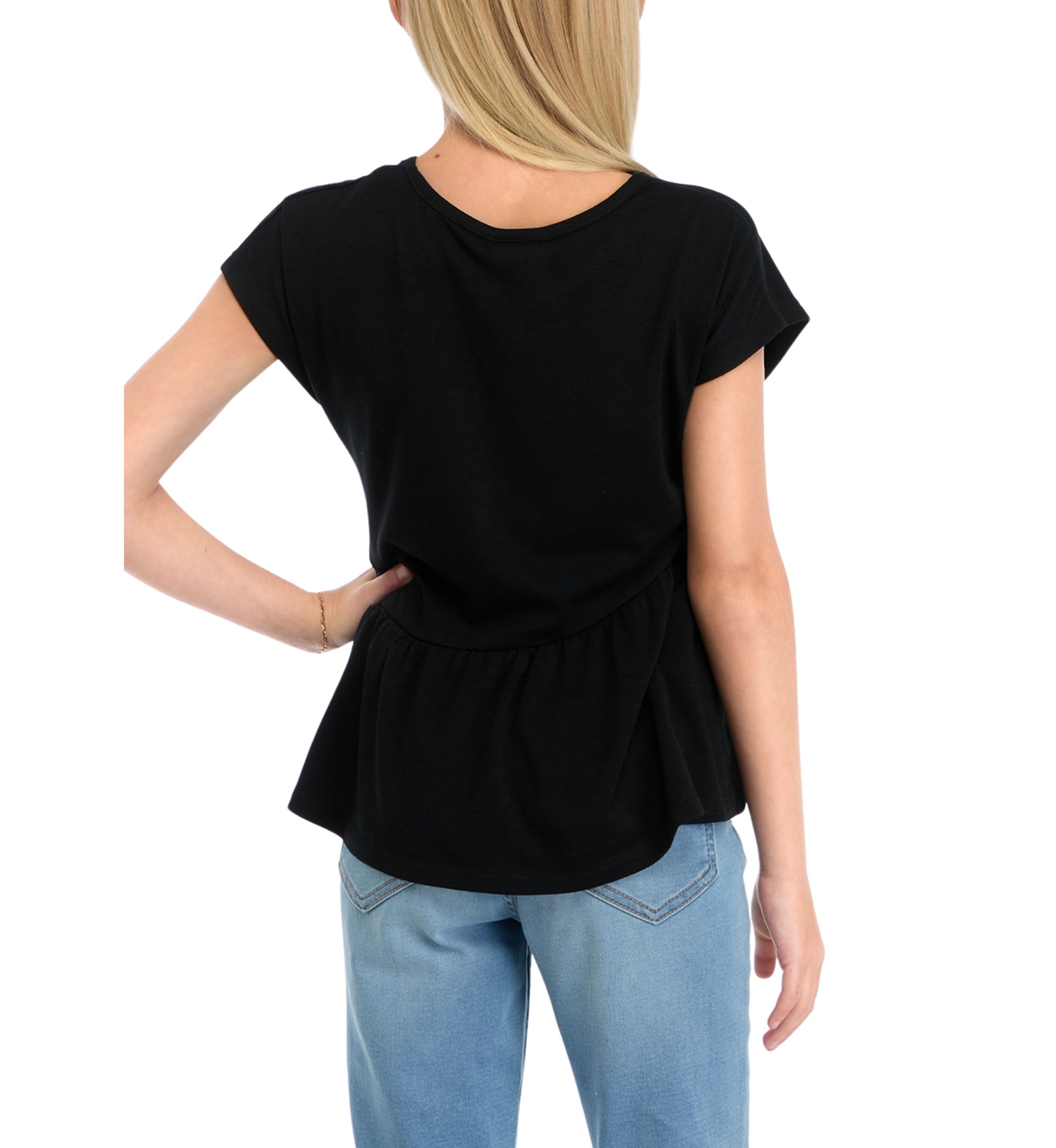 Girls 7-16 Short Dolman Sleeve Top with Asymmetrical Peplum Hem