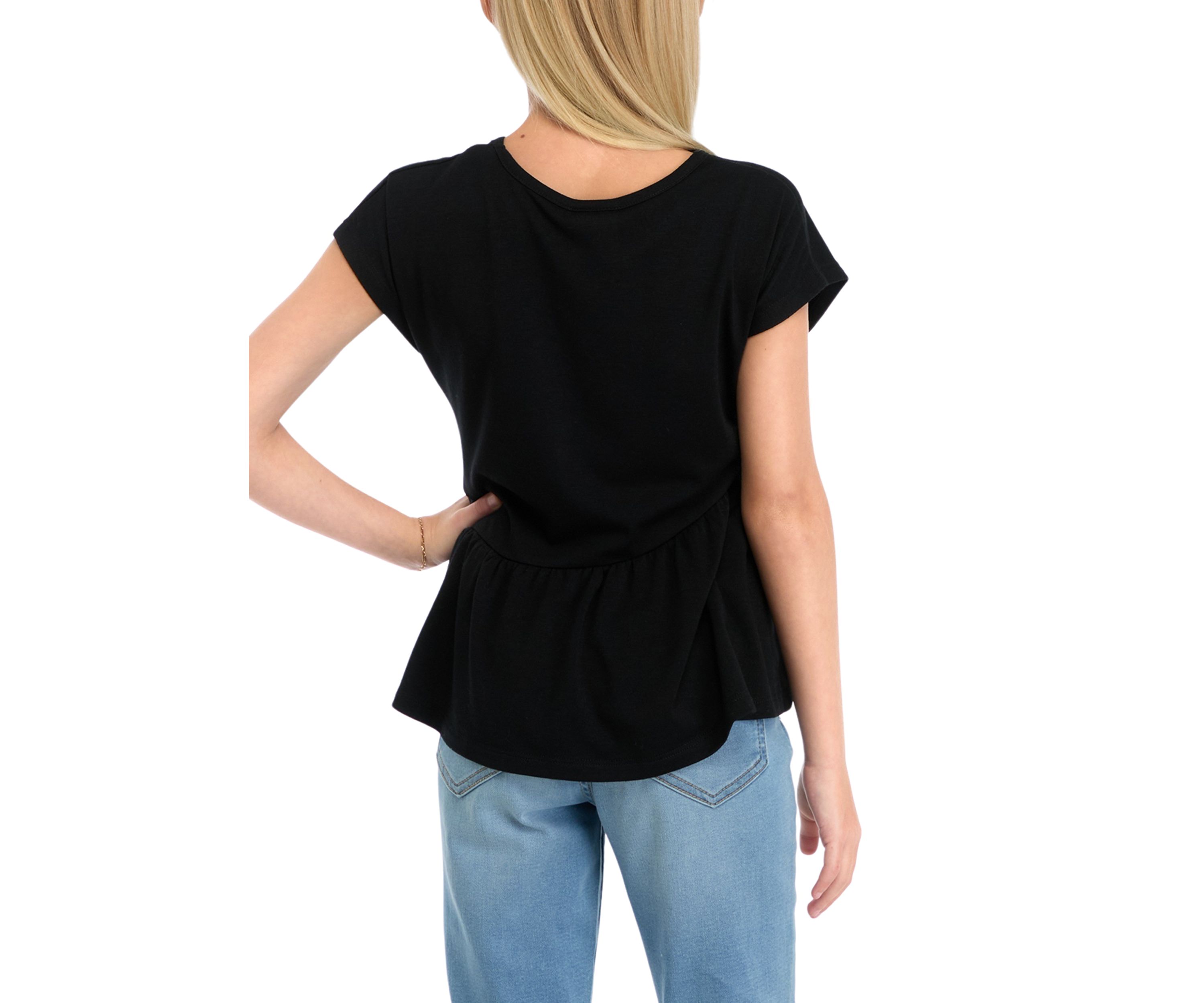 Girls 7-16 Short Dolman Sleeve Top with Asymmetrical Peplum Hem