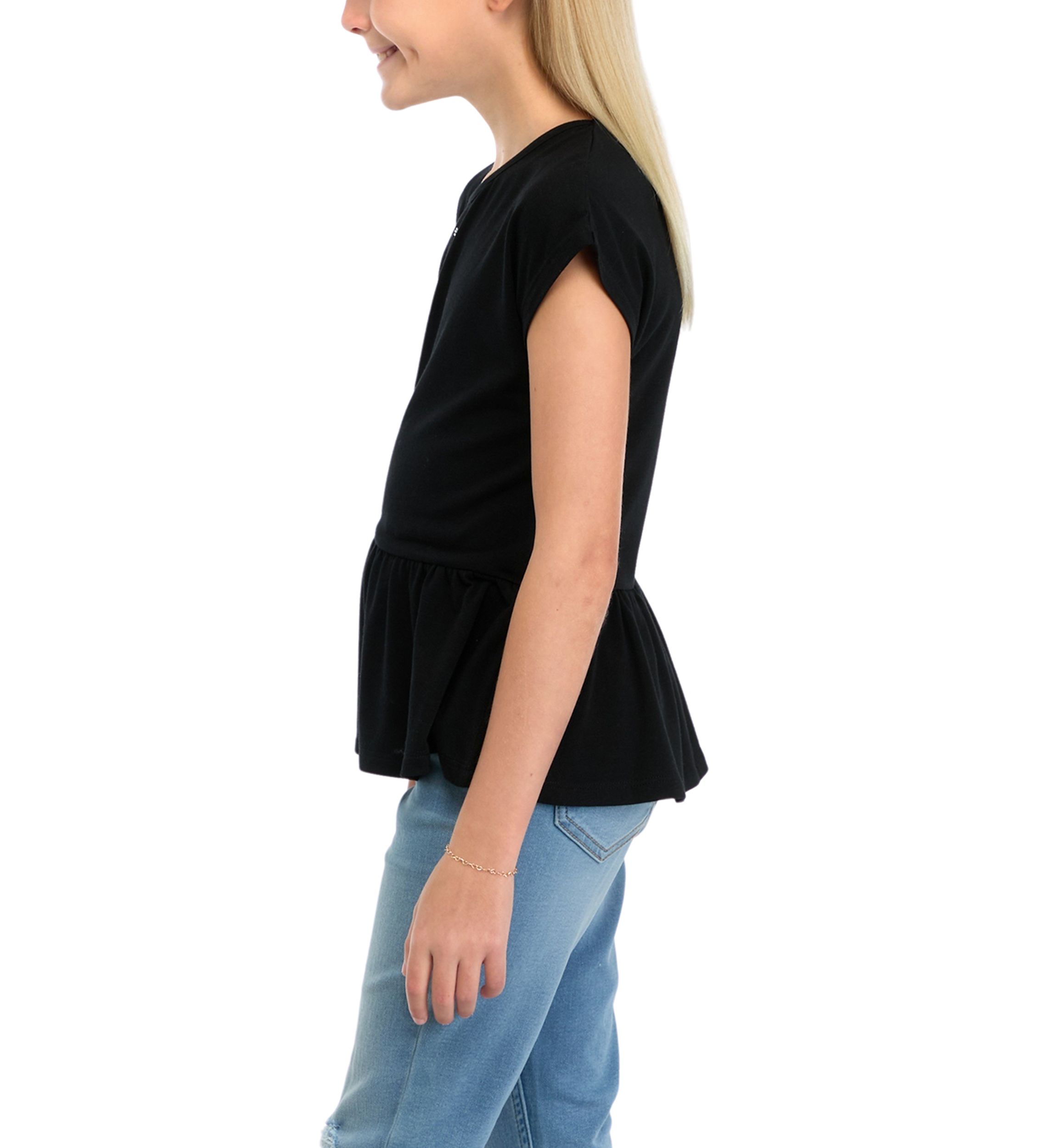 Girls 7-16 Short Dolman Sleeve Top with Asymmetrical Peplum Hem