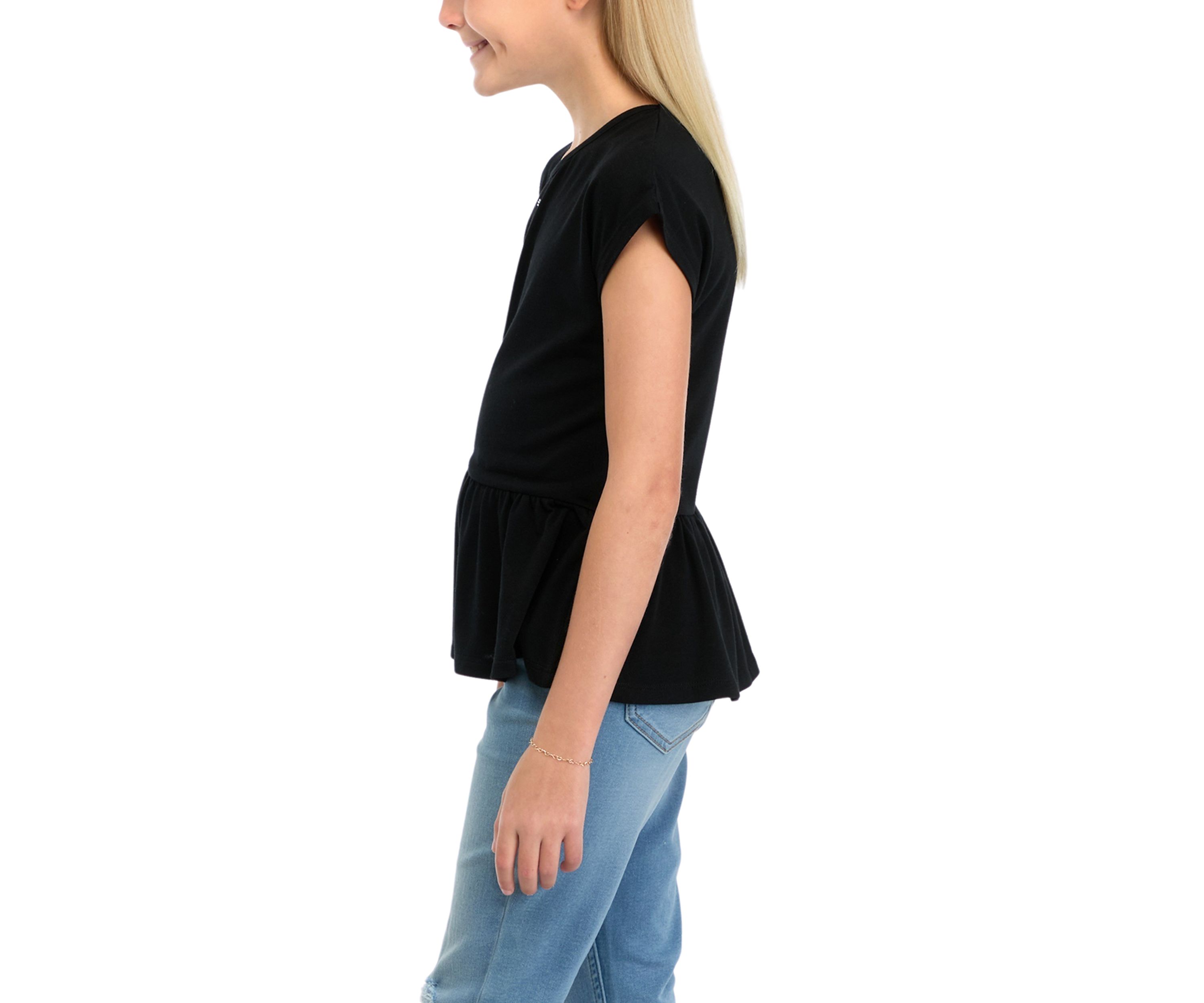 Girls 7-16 Short Dolman Sleeve Top with Asymmetrical Peplum Hem