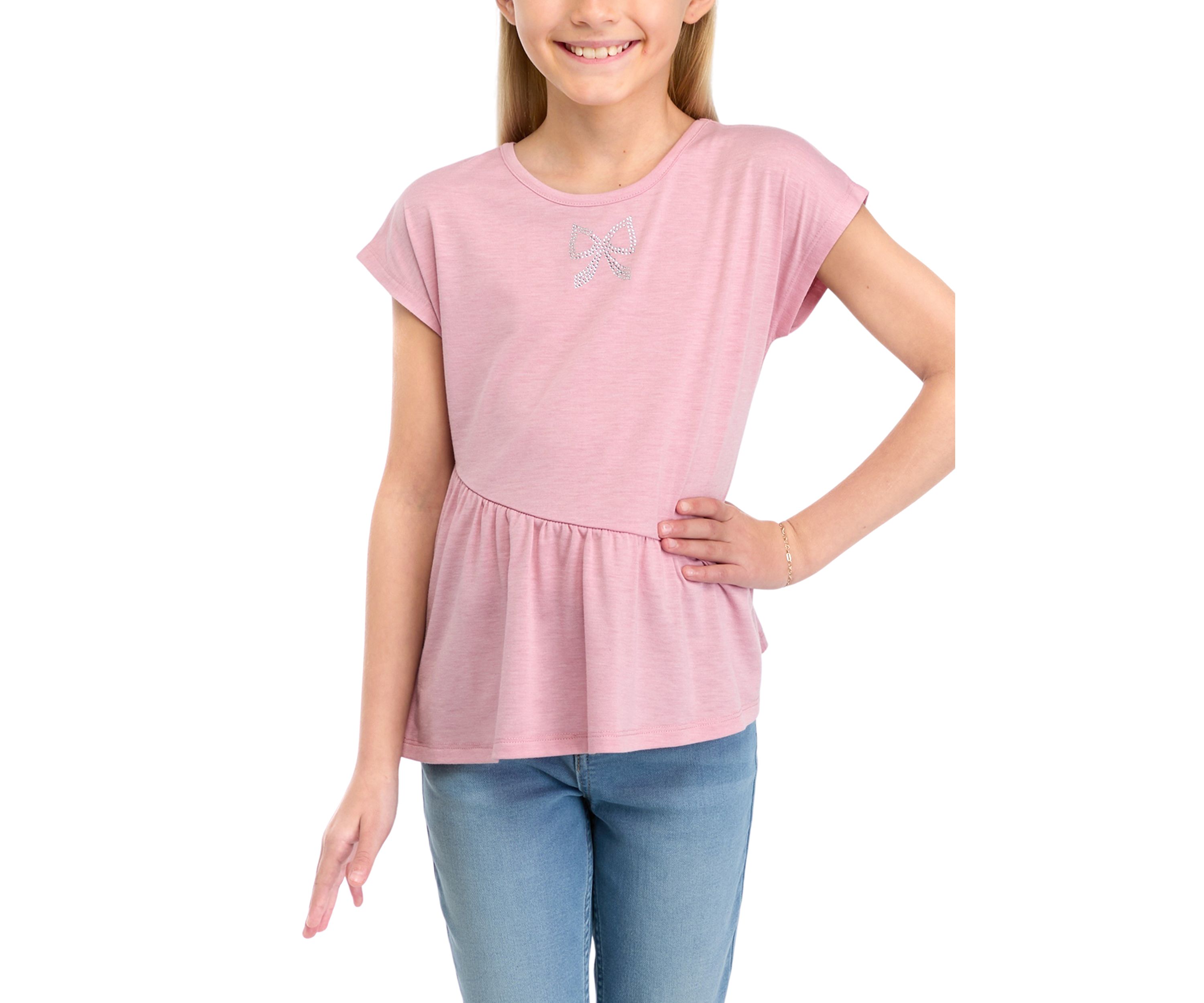 Girls 7-16 Short Dolman Sleeve Top with Asymmetrical Peplum Hem