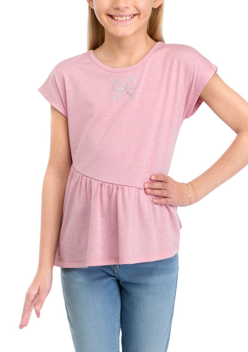 Girls 7-16 Short Dolman Sleeve Top with Asymmetrical Peplum Hem