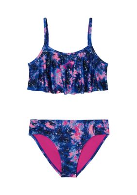 JUSTICE Tankini Swimsuit Bikini Swim Size 6 - 18 Girls Mint Blue Tie Dye 2  Piece