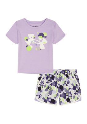 Under Armour Girls 4-6 Printed Short Sleeve Shirt, Purple, 5