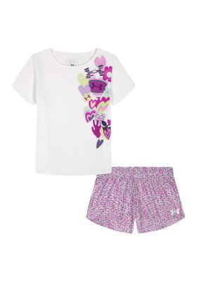 Under Armour Girls 4-6 Heart Printed Mesh Set, White