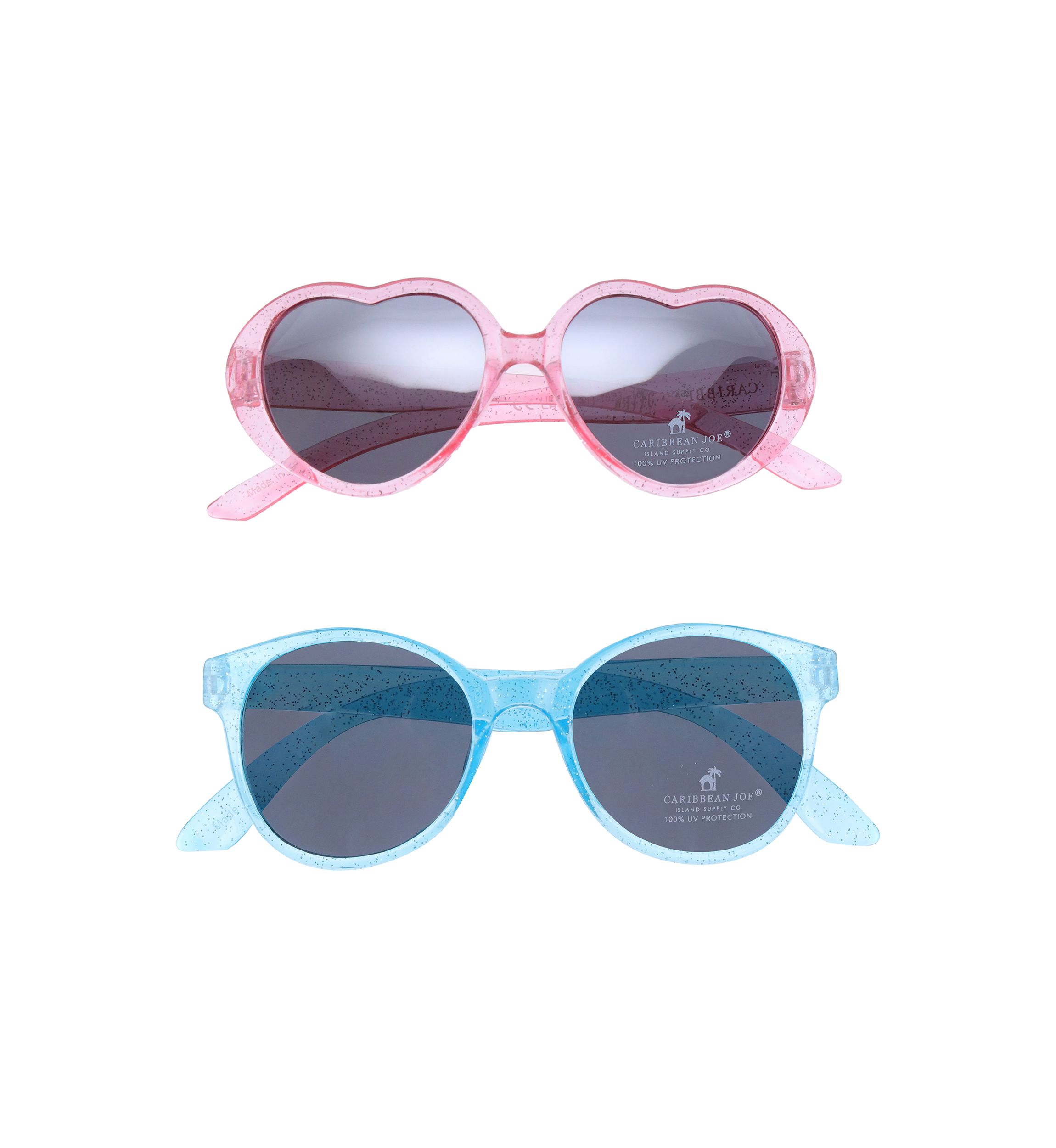 Girls Glitter Heart and Round Frame Sunglasses - 2 Pack