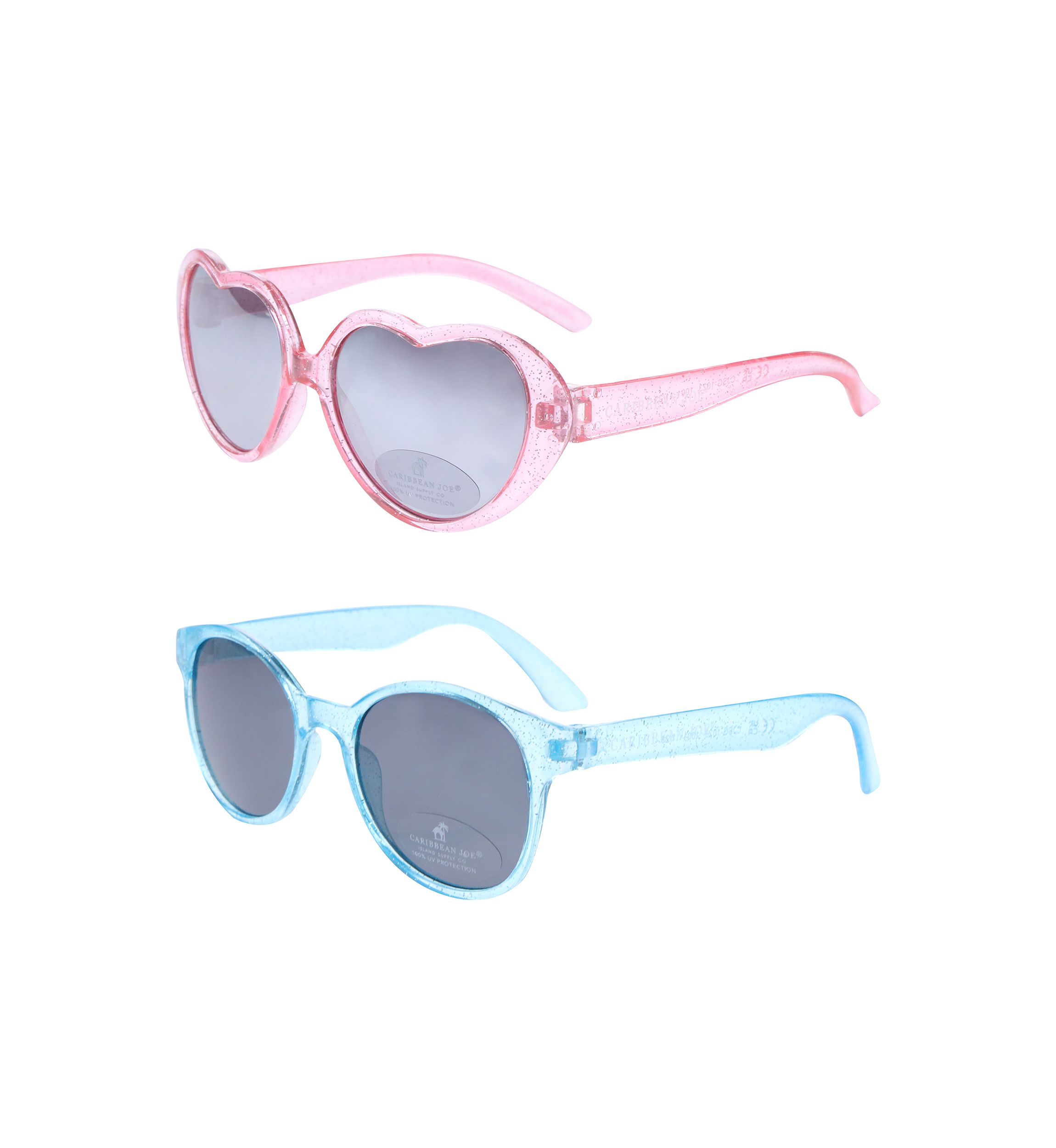 Girls Glitter Heart and Round Frame Sunglasses - 2 Pack