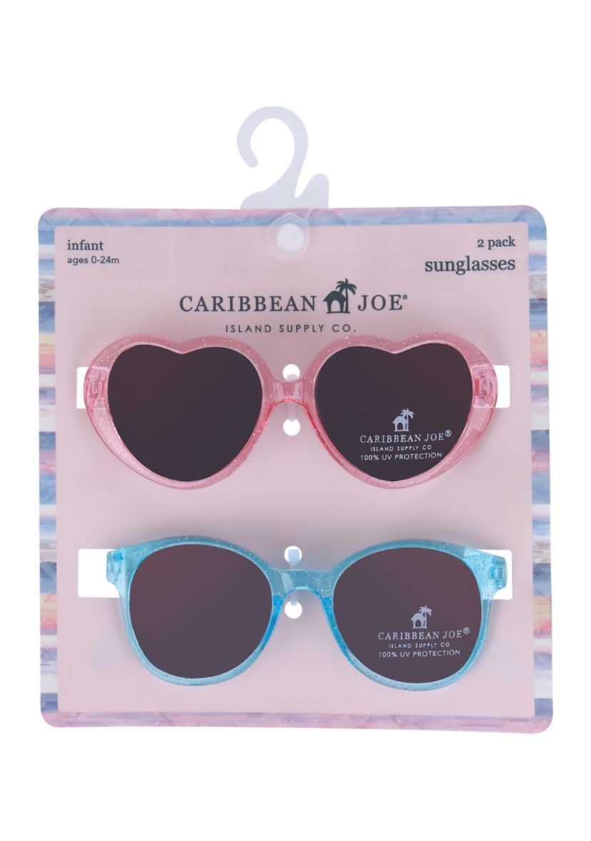 Girls Glitter Heart and Round Frame Sunglasses - 2 Pack