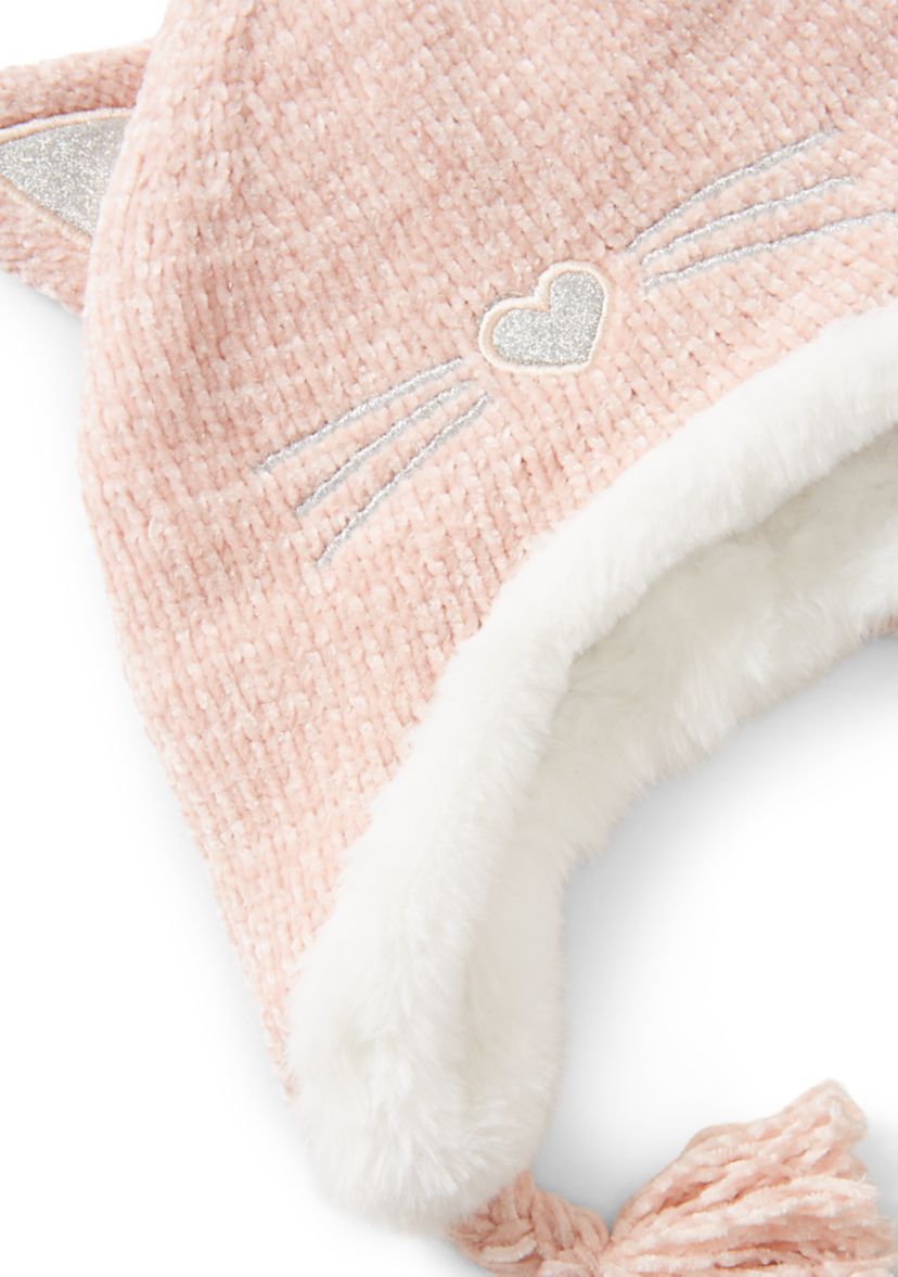 Toddlers Girls Cat Ear Flap Hat and Mittens Set