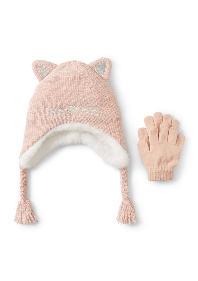 Girls 4-6x Cat Ear Flap Hat and Glove Set