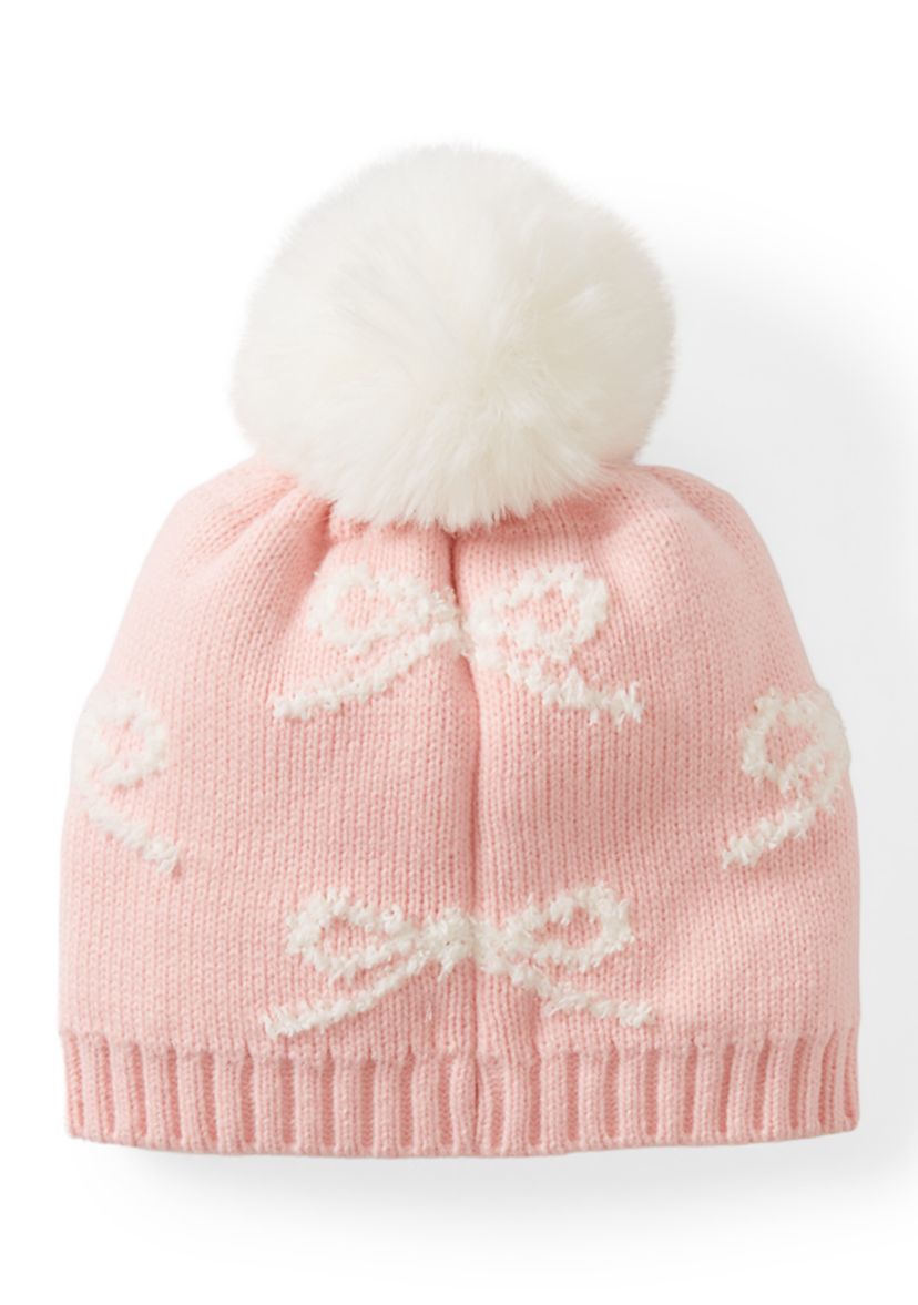 Kids Accessories Yarn Bow Hat and Mittens Set