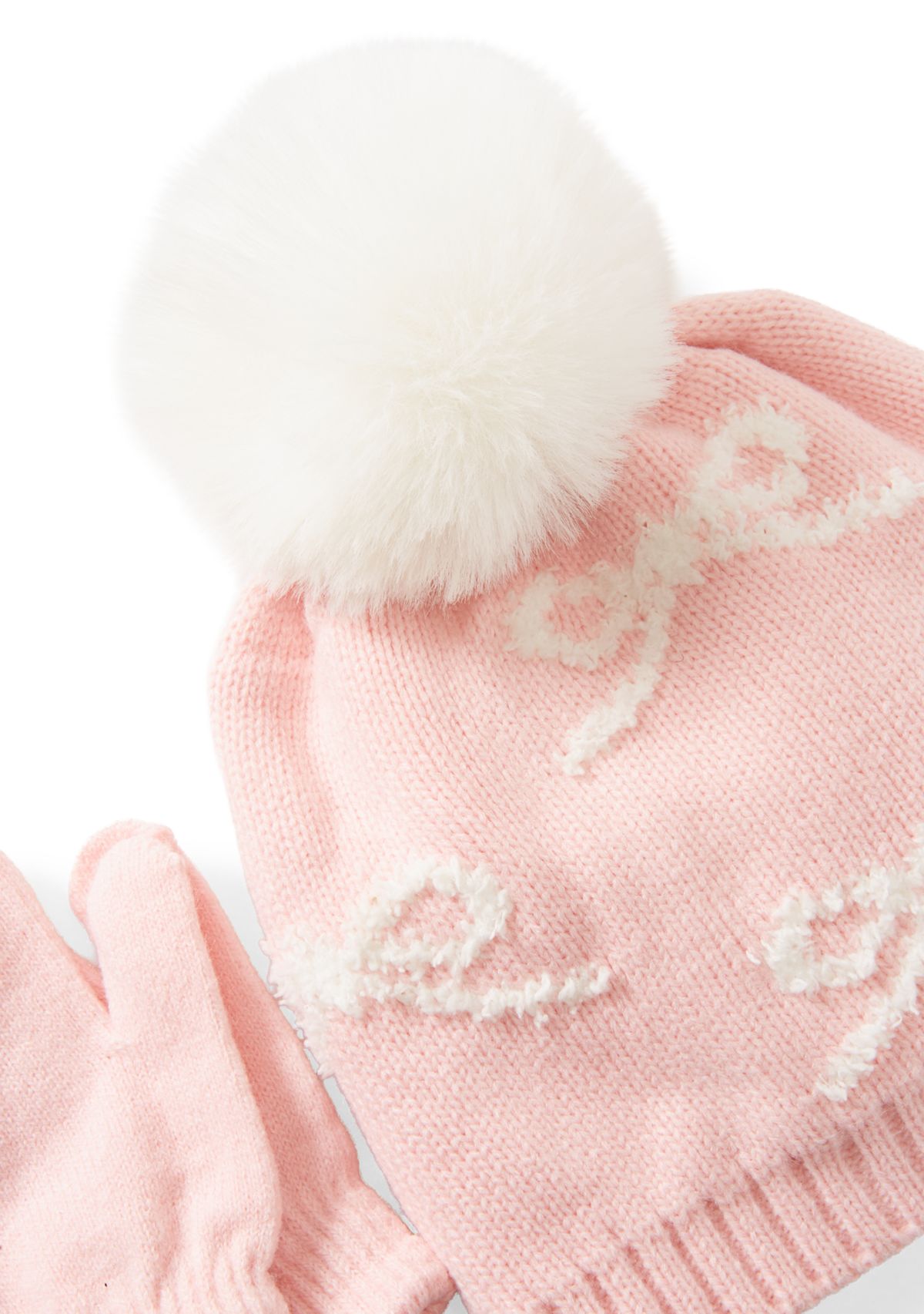 Kids Accessories Yarn Bow Hat and Mittens Set