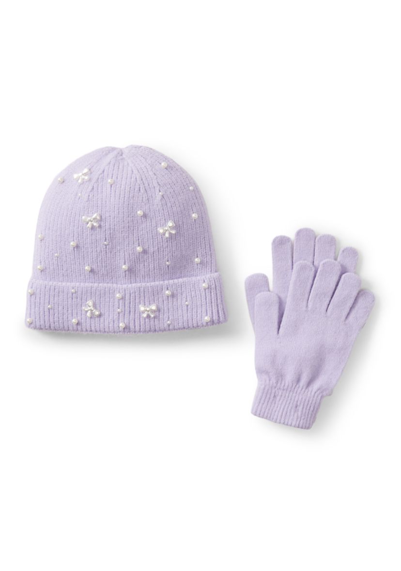 Kids Accessories Mini Bows Knit Hat and Glove Set