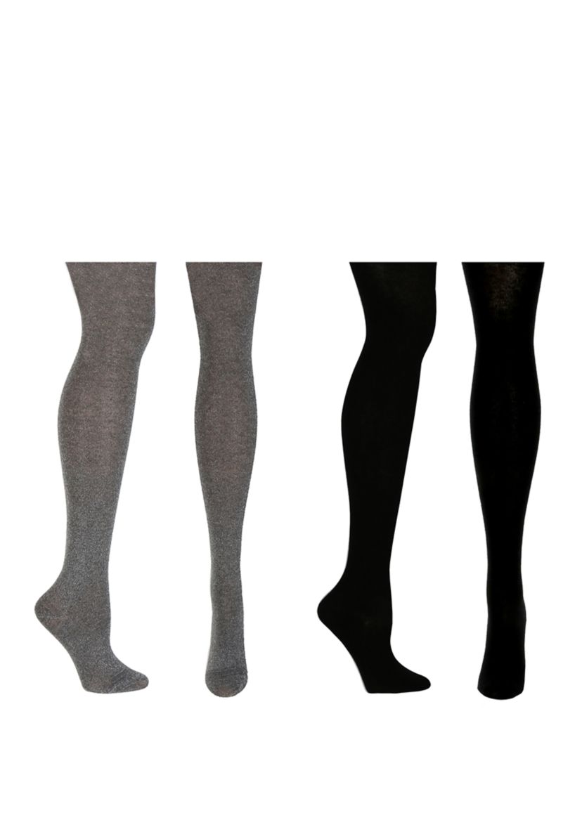 Girls 7-16 Set of 2 Allover Metallic With Silver Tights