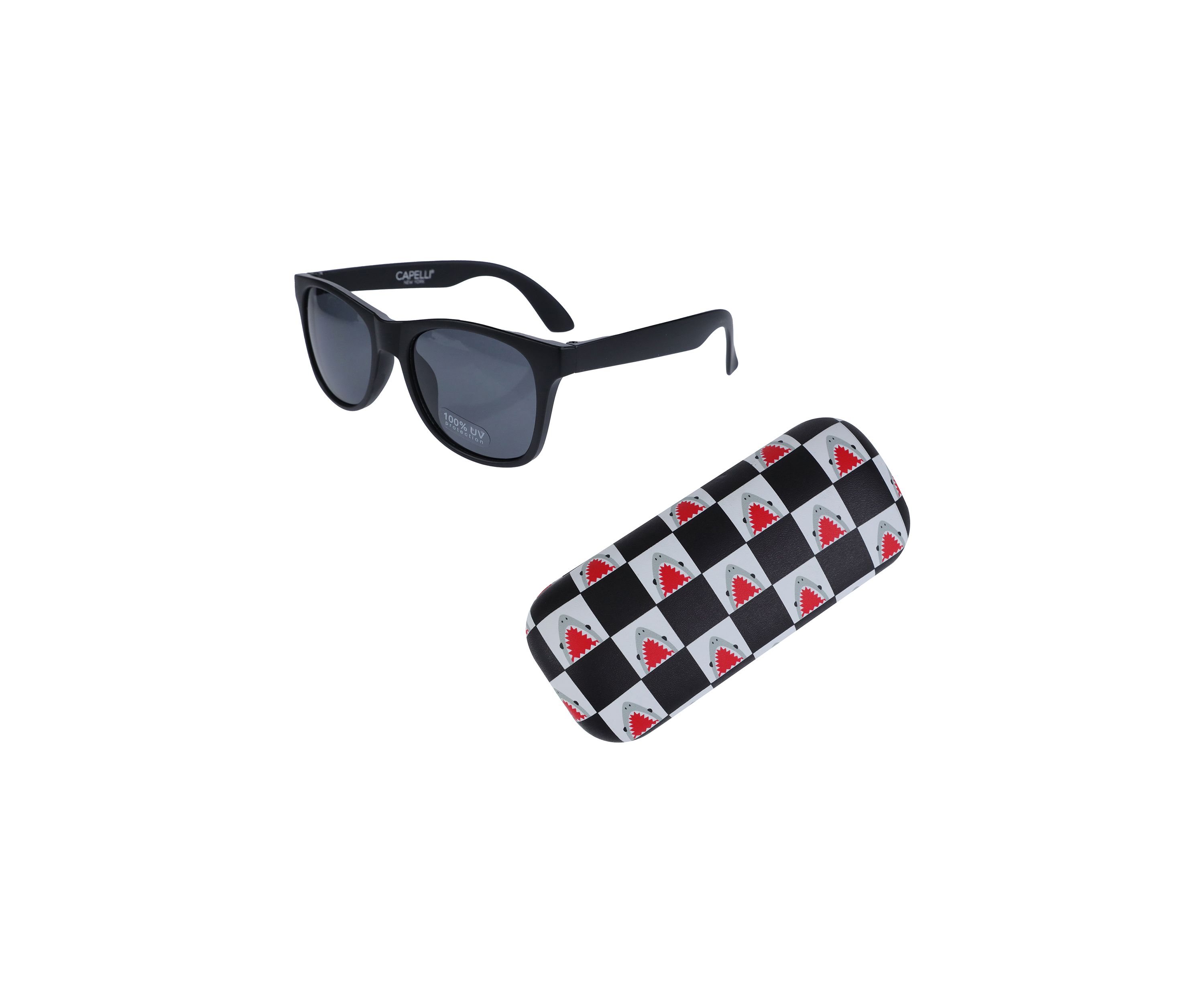 Boys Sunglasses with Check Printed Shark Case
