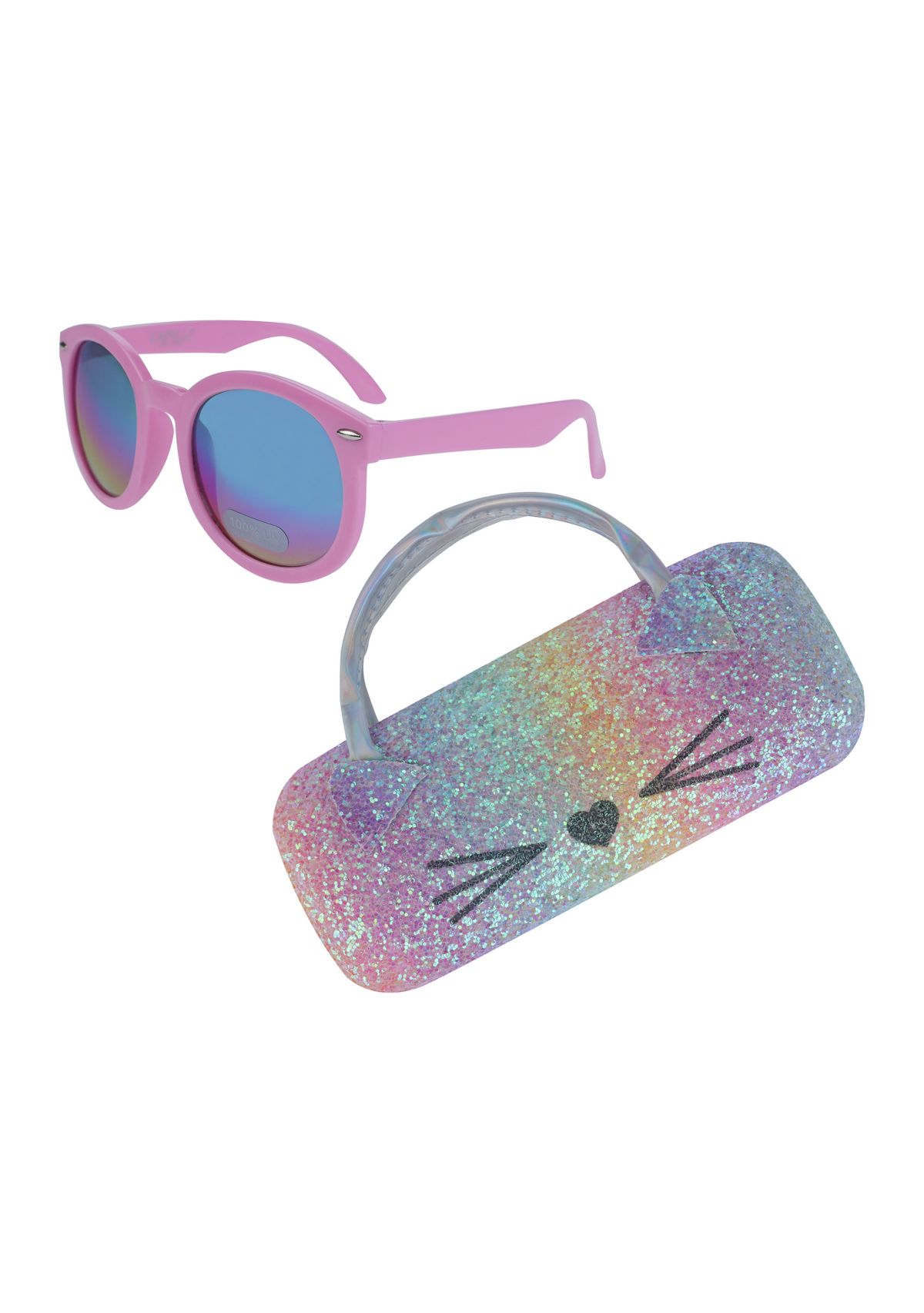 Girls Sunglasses with Rainbow Glitter Cat Case
