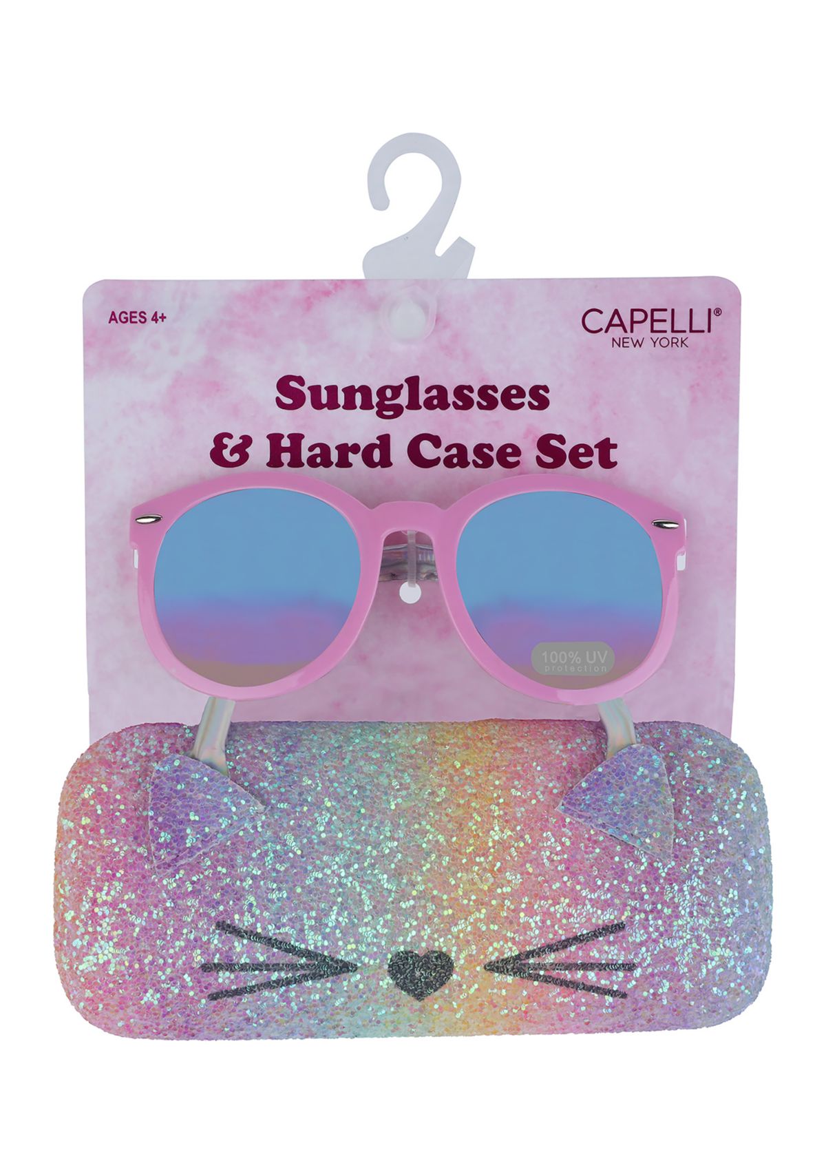 Girls Sunglasses with Rainbow Glitter Cat Case