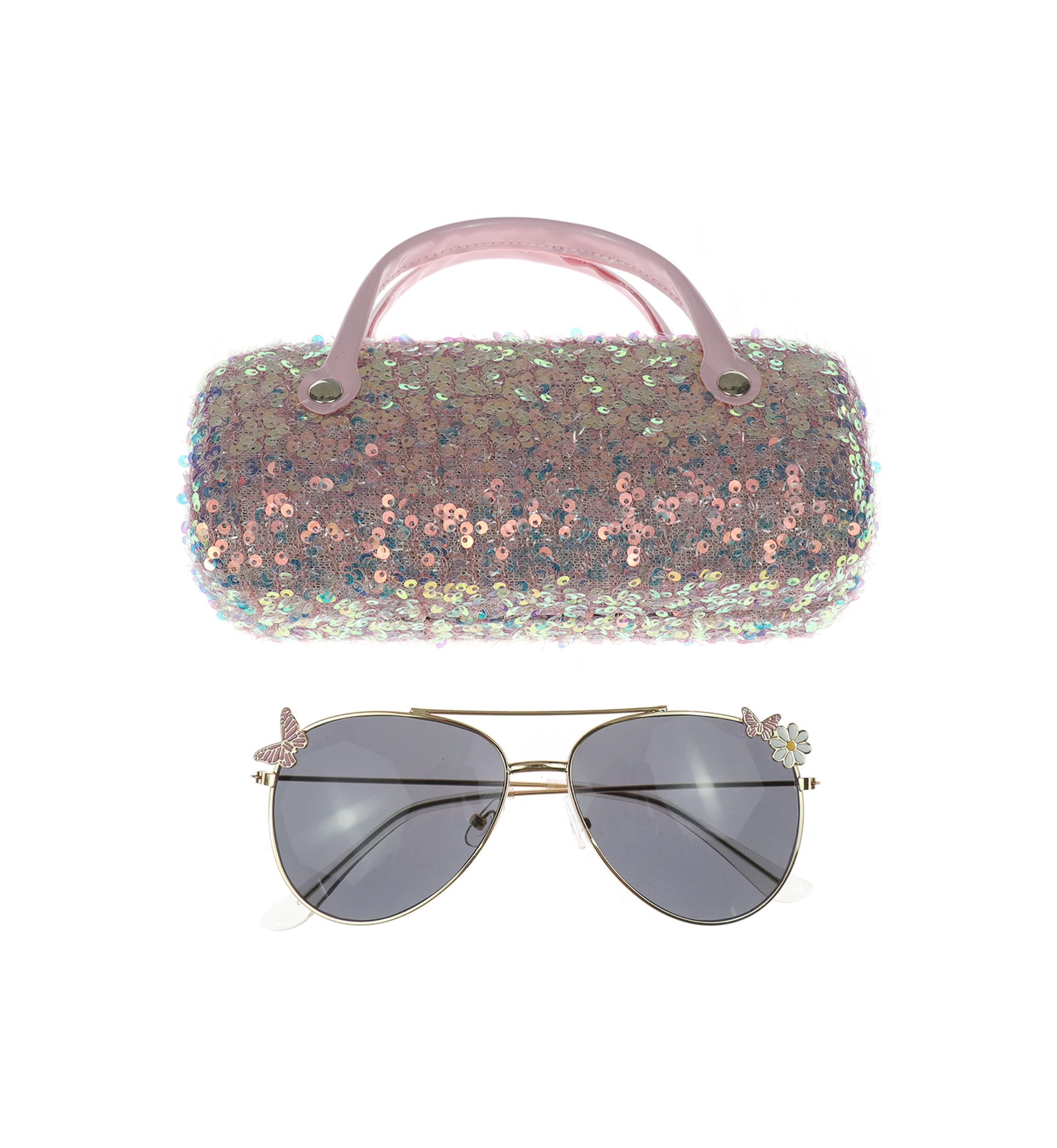 Girls Allover Sequin Sunglasses Case Set