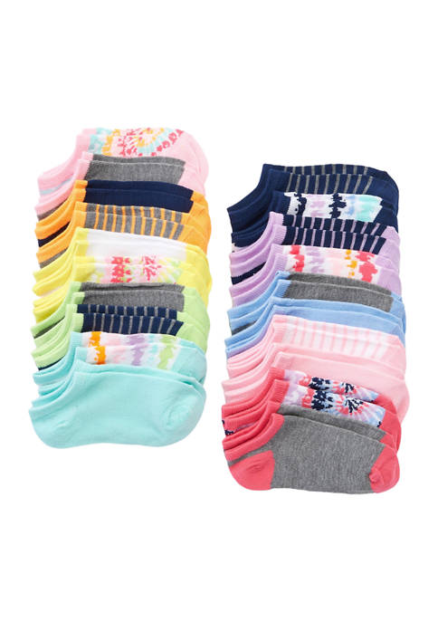 Youth Girls Tie Dye Stripe Socks - 20 Pack