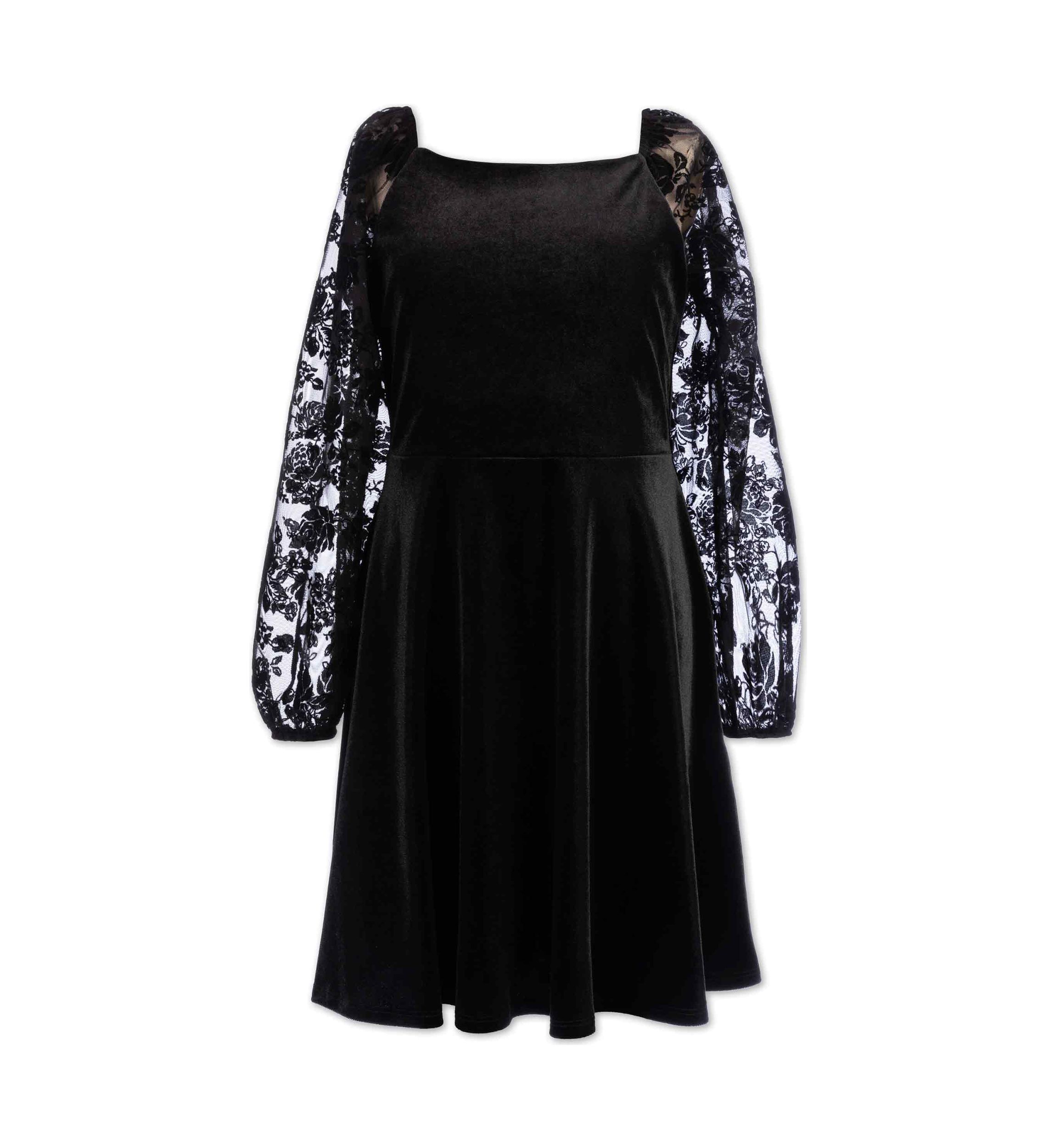 Girls 7-16 Velvet Lace Sleeve Skater Dress