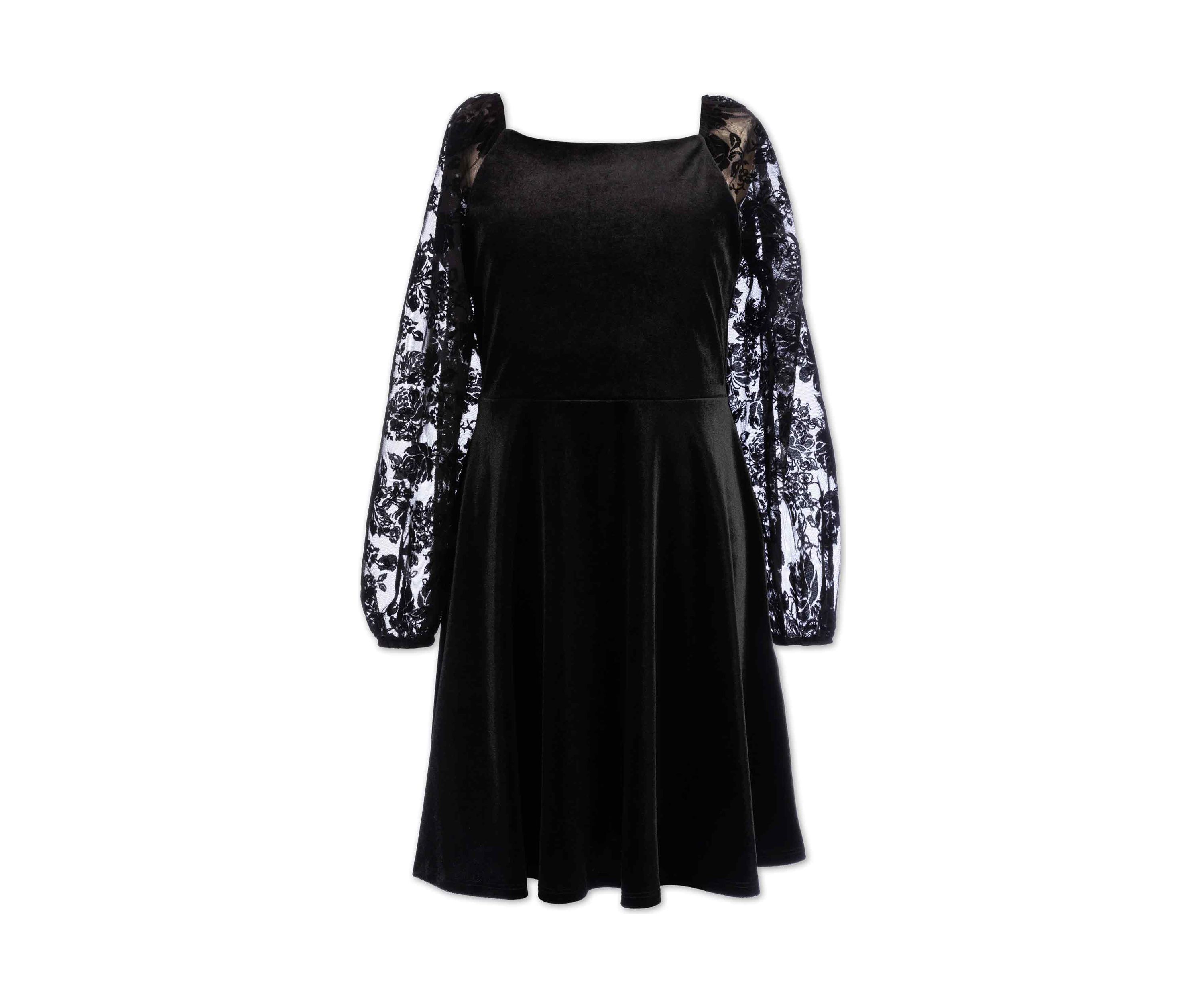 Girls 7-16 Velvet Lace Sleeve Skater Dress