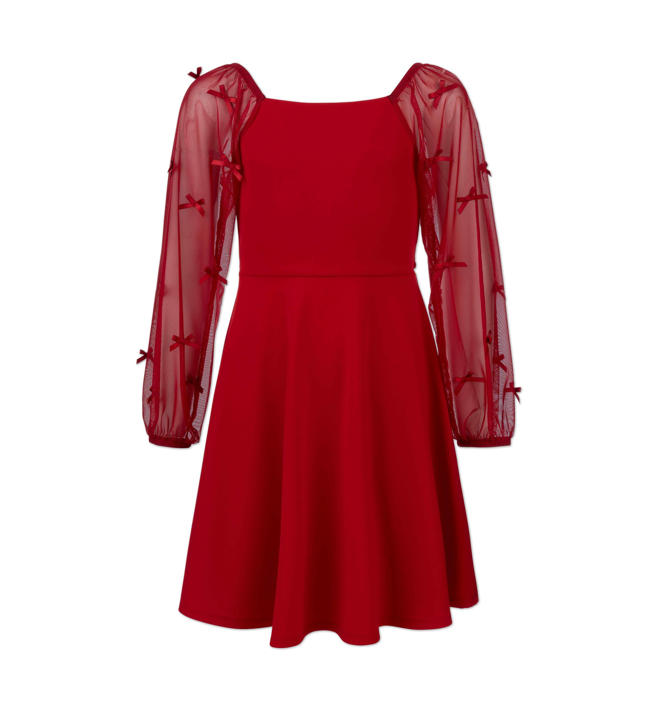 Girls 7-16 Bow Illusion Sleeve Dress