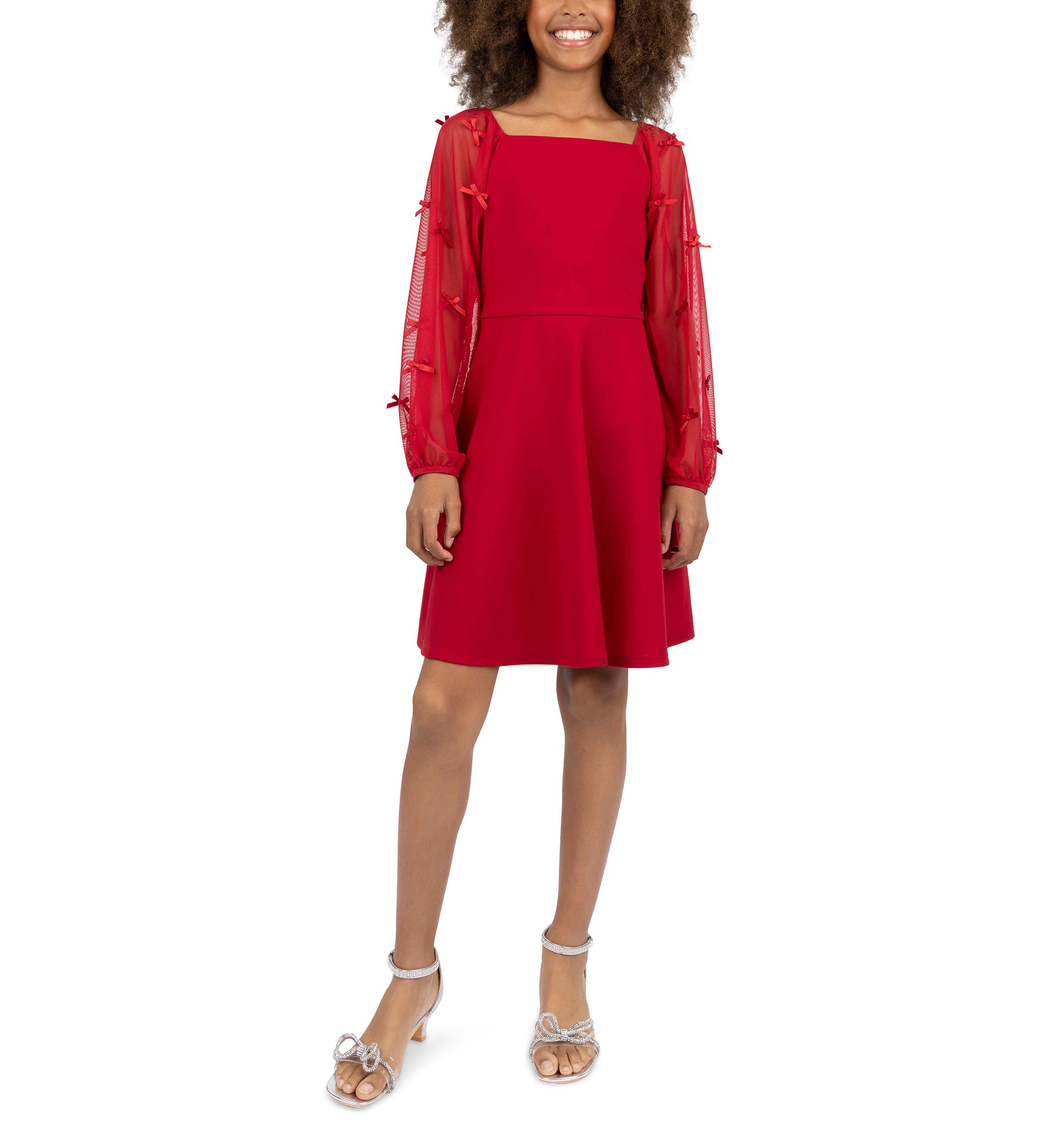 Girls 7-16 Bow Illusion Sleeve Dress