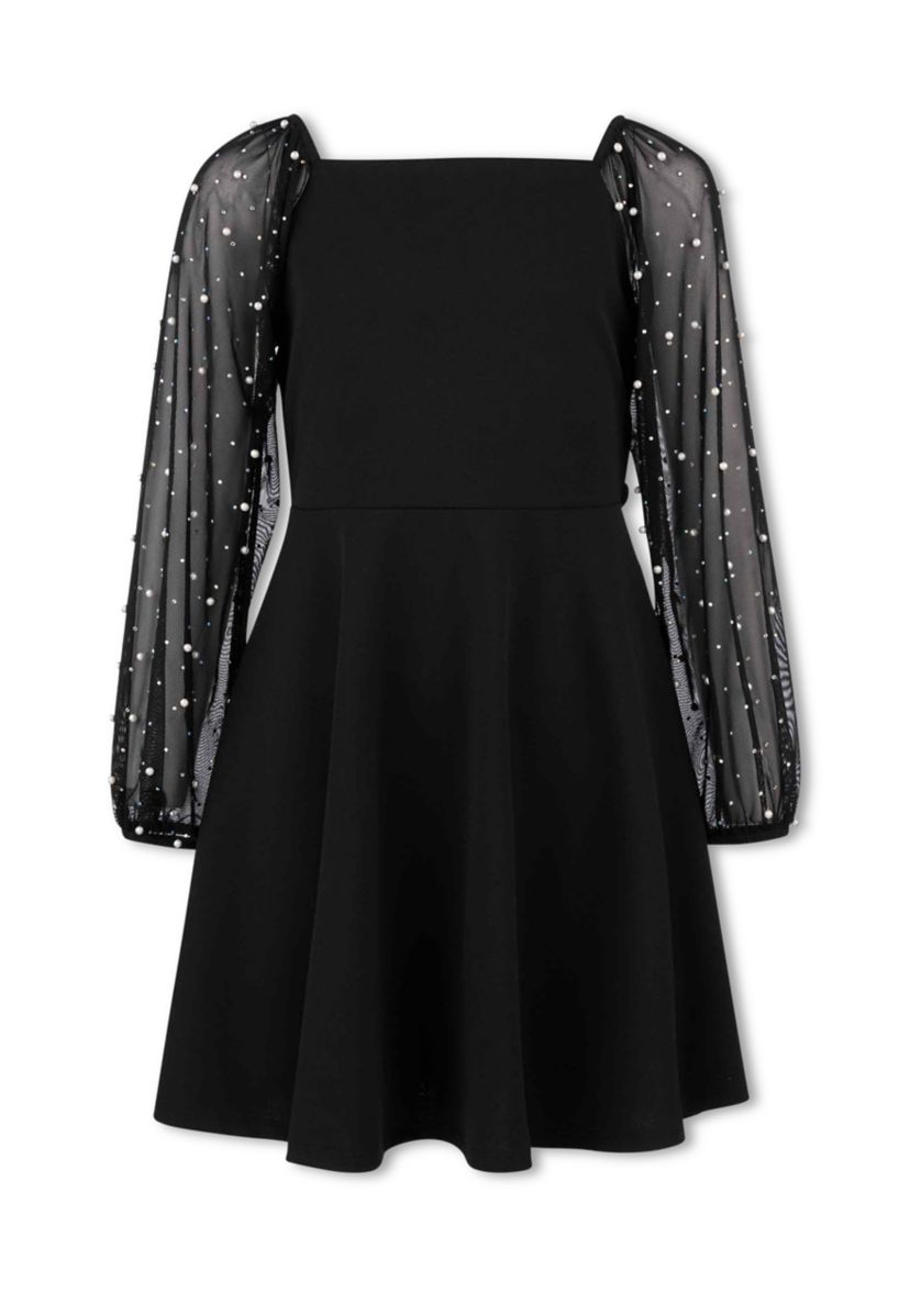 Girls 7-16 Pearl Illusion Sleeve Dress