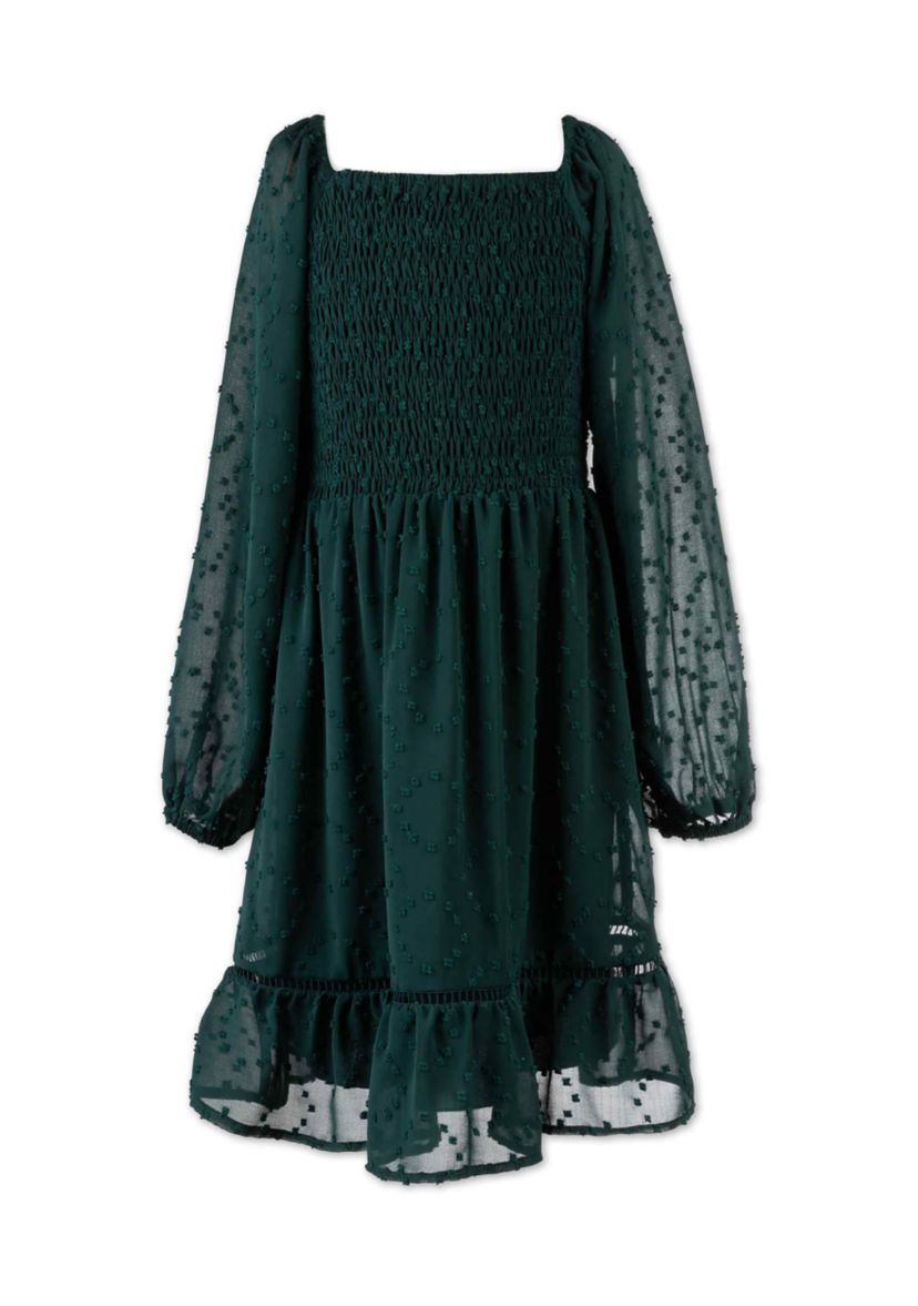Girls 7-16 Smocked Clipdot Dress